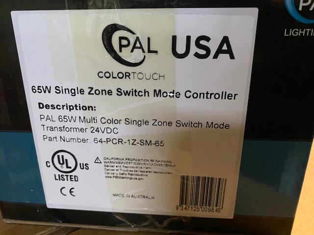 PAL Lighting Multi-Color Single Zone Switch Control Transformer | 65W 24V DC NEW