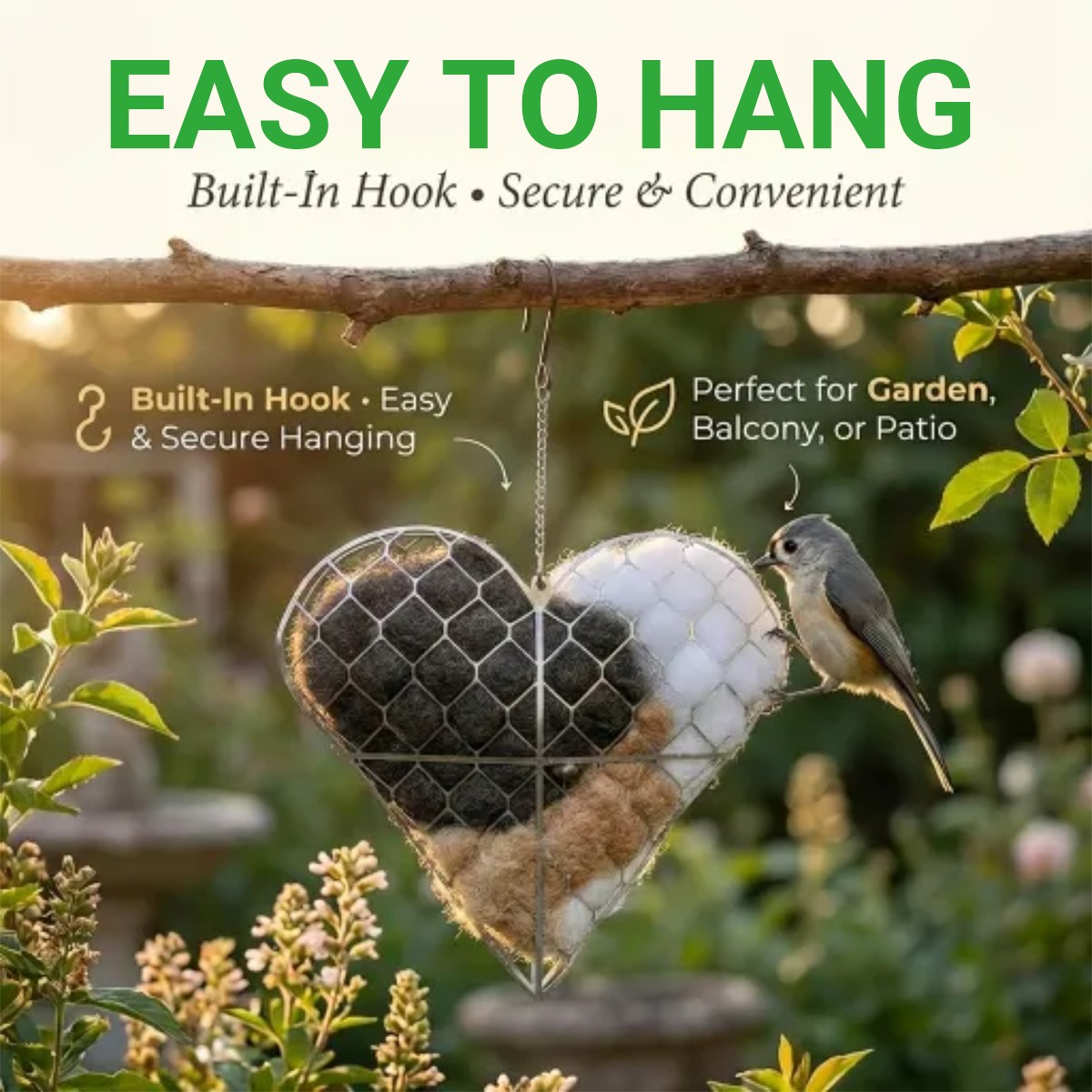 Handmade Alpaca Fiber Bird Nesting Heart, Hanging Bird Shelter Hummingbird Nest