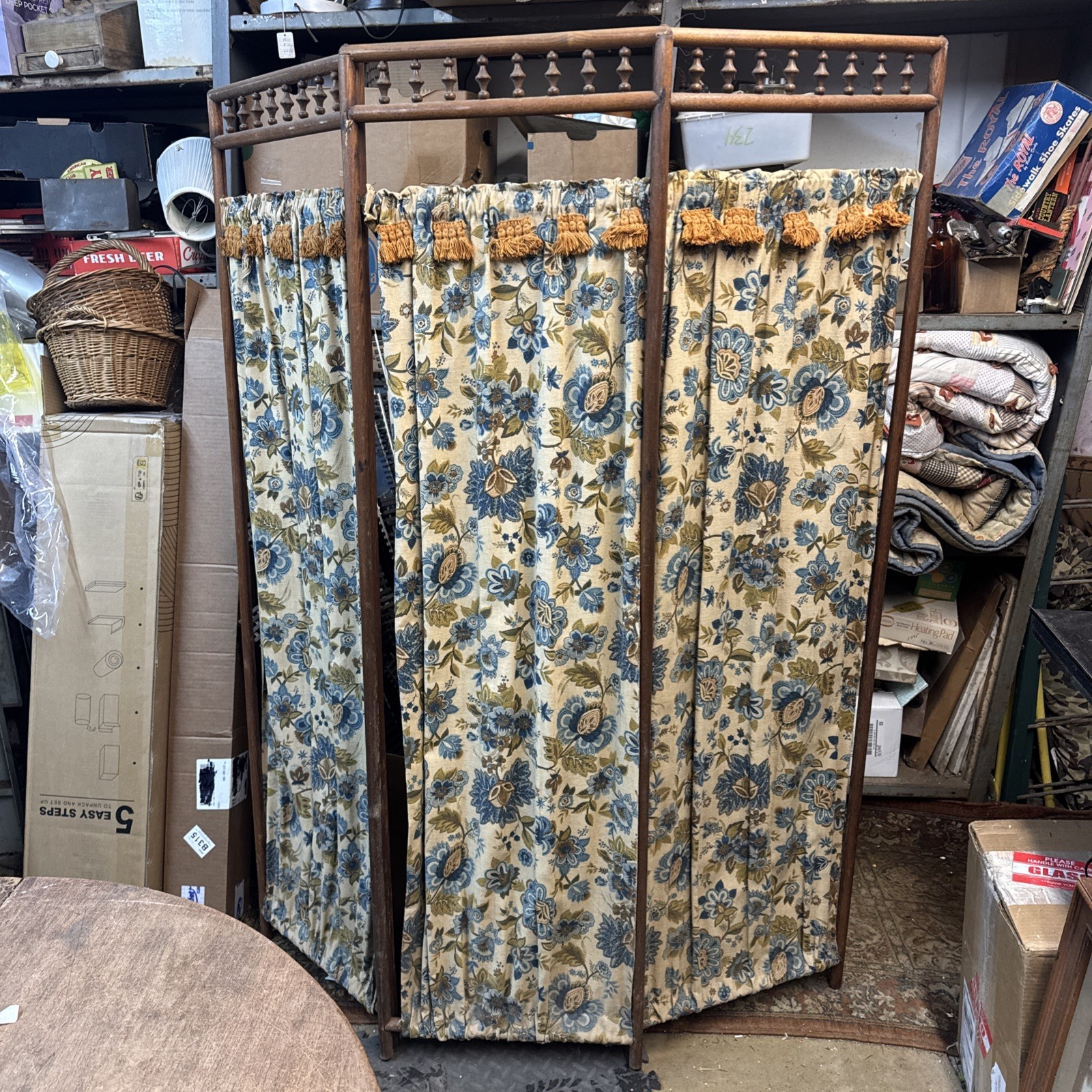 Vtg Bohemian Mid Century Modern Folding 3-Panel Room Divider Screen 65”x48”