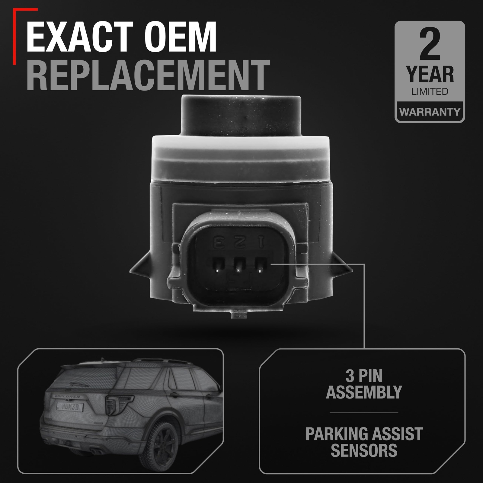 T1A Front/Rear Bumper Parking Aid Sensor, 4-pc - Compatible with 2018-2019 Fo...