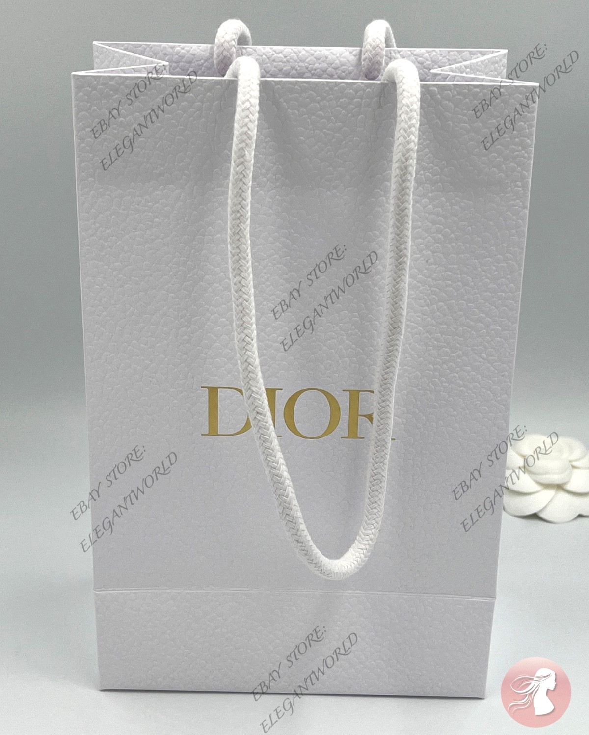 Dior Classic White Textured Paper Gift Bag New Small W. 5.75 x H. 9 x D. 3.25
