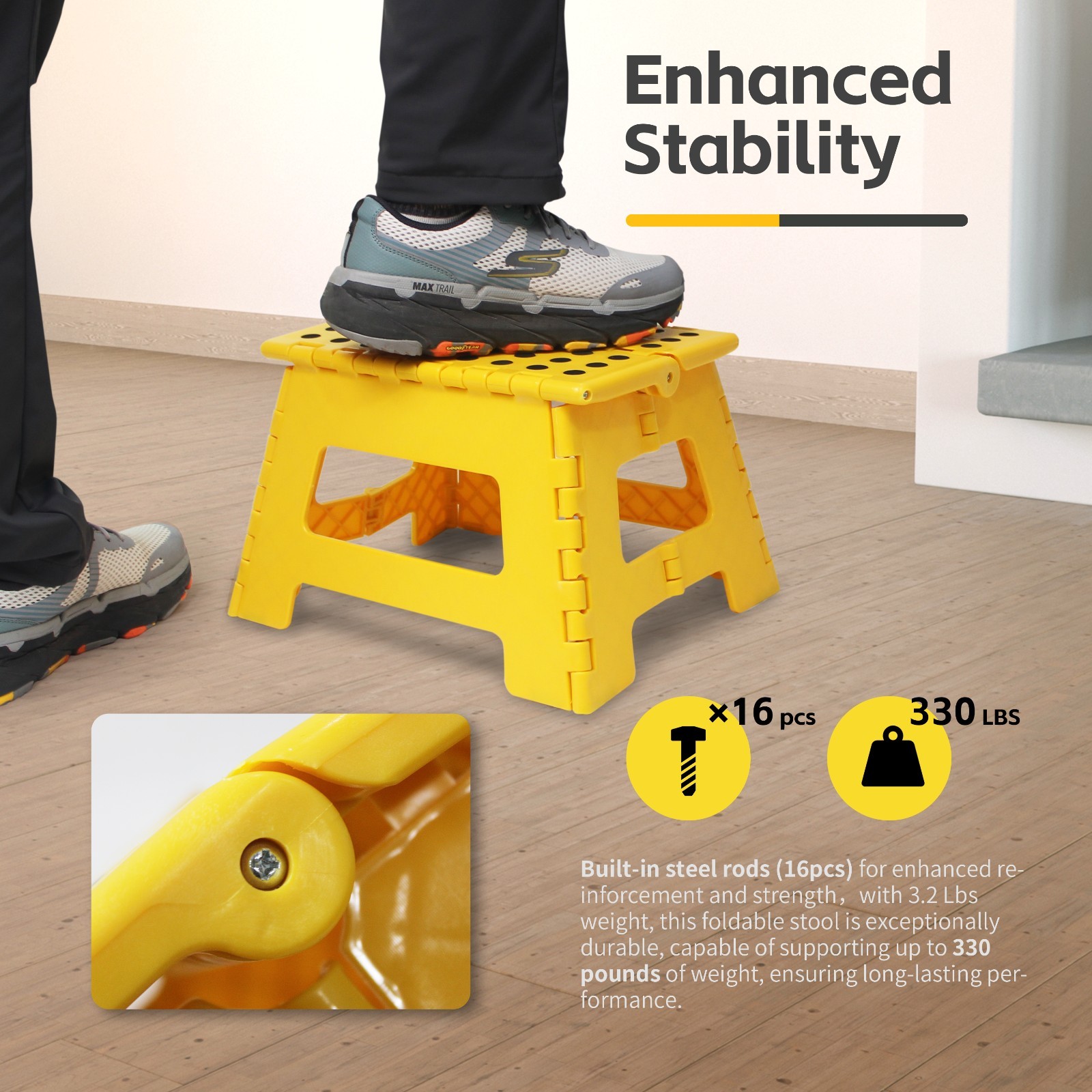 MaxWorks Folding Step Stool - 9" Height 330 lb Capacity - Compact Portable 50969