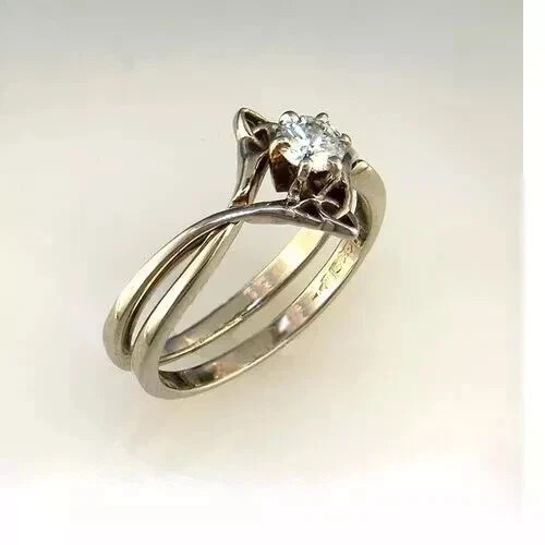 Art Deco Round Lab Created Diamond Engagement 925 Silver Bridal Ring Set