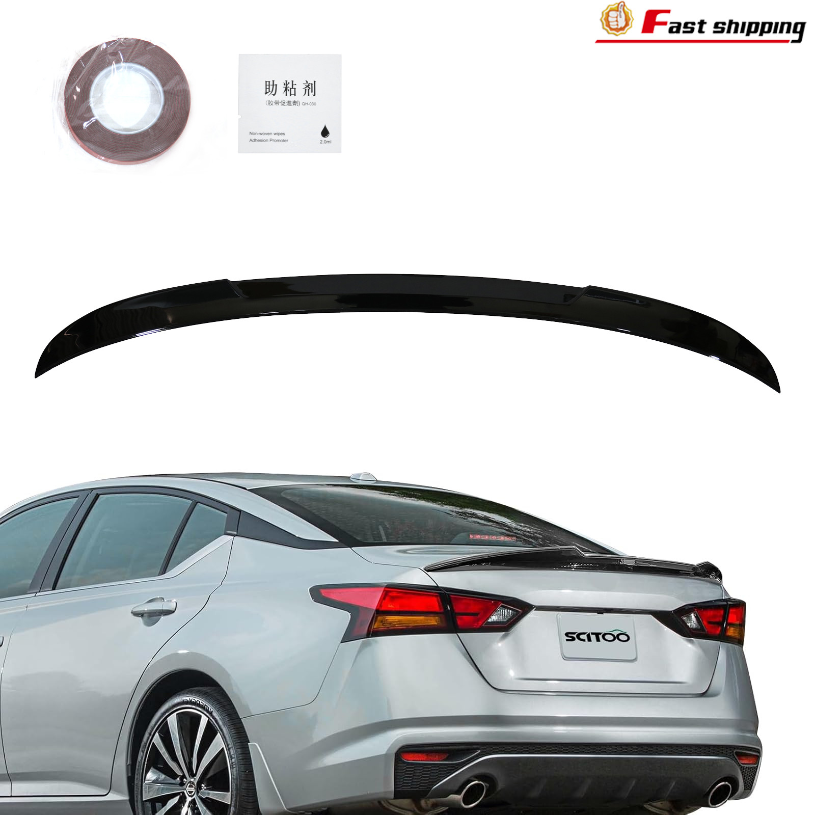 For 2019-2025 Nissan Altima JDM V Style Rear Glossy Black Trunk Lid Spoiler Wing