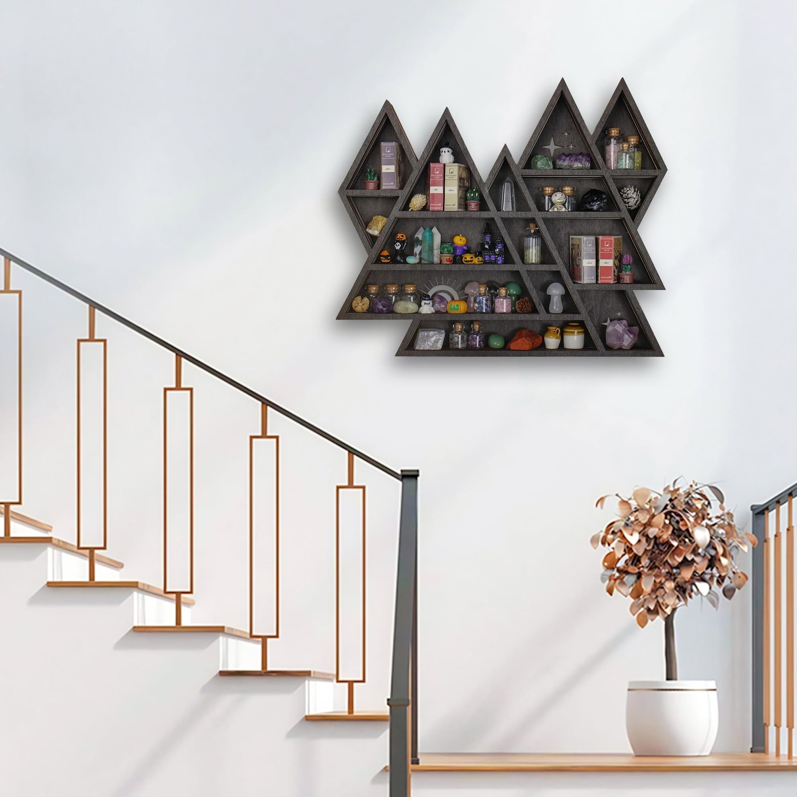 Triangle Mountain Crystal Shelf Display for Wall, Rock Gem Healing Stone Coll...