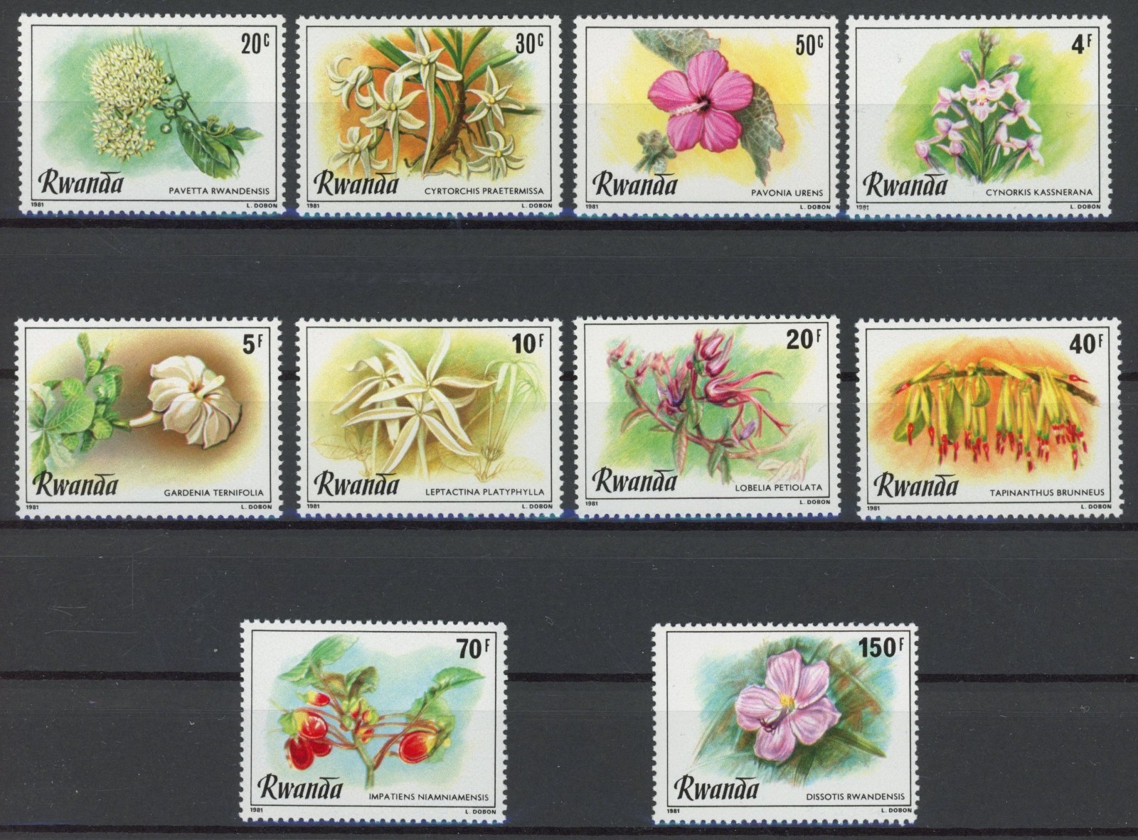 Rwanda 1981 : Flowers - Good Set Very Fine MNH Stamps