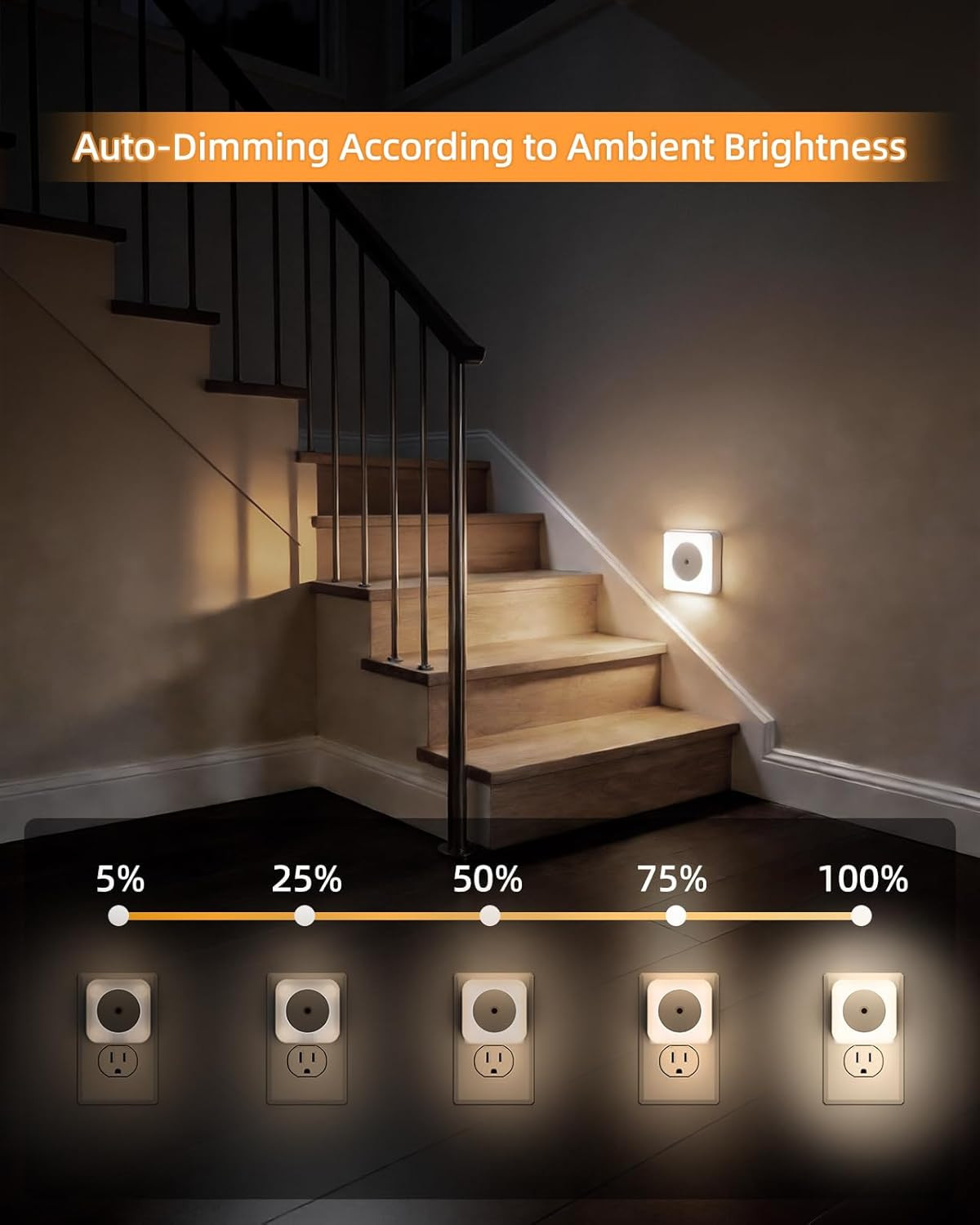 6-Pack LED Night Lights Plug into Wall,Bright Nightlight Auto-On/Off and Dimmabl