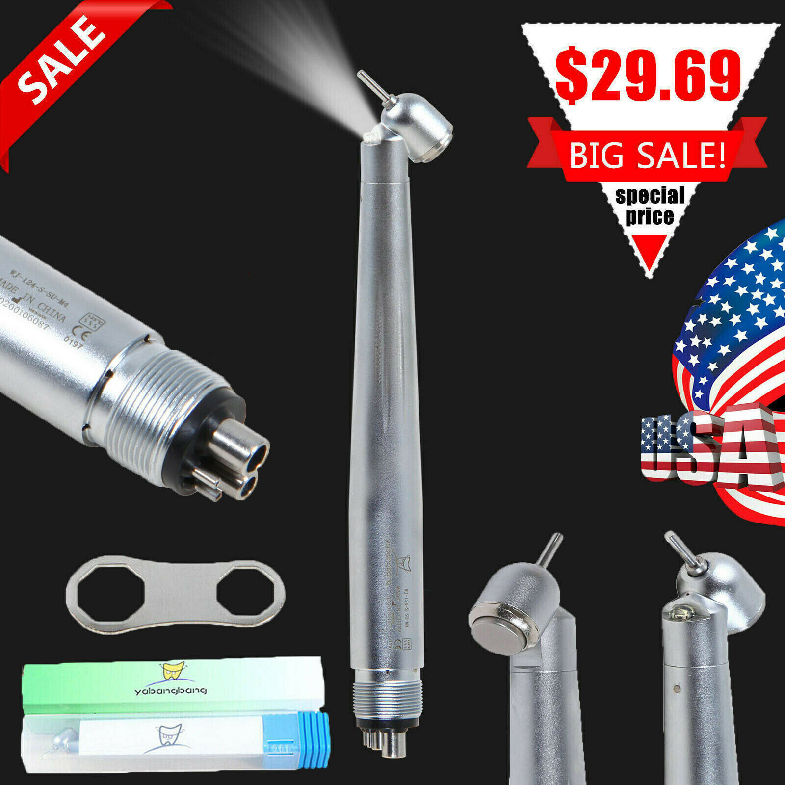 NSK Style Dental LED 45° Degree Surgical High Speed Handpiece Push Button 4 Hole
