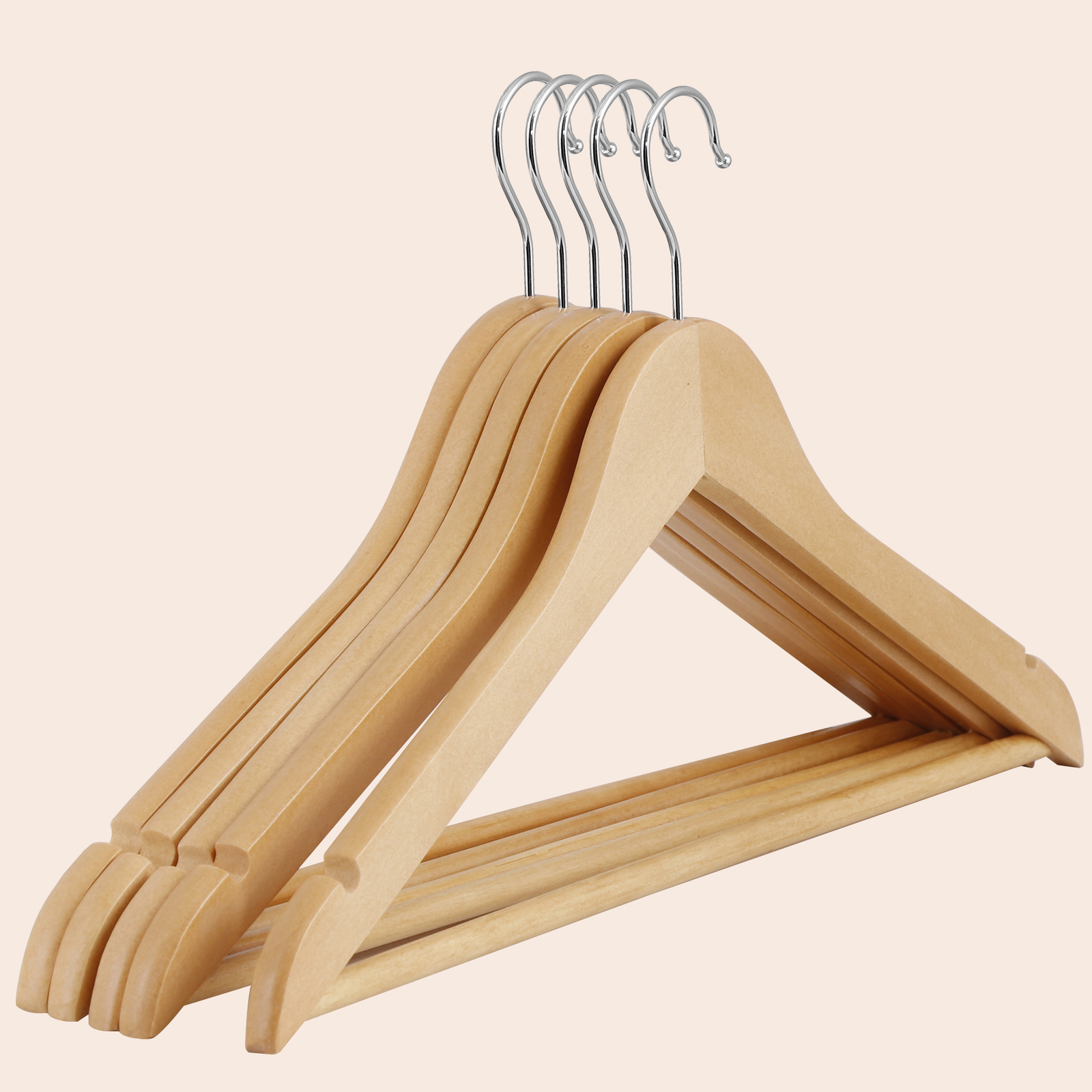 50 Pack Clothes Hangers Premium Natural Finish Suit Pant Dress Coat Hangers Wood
