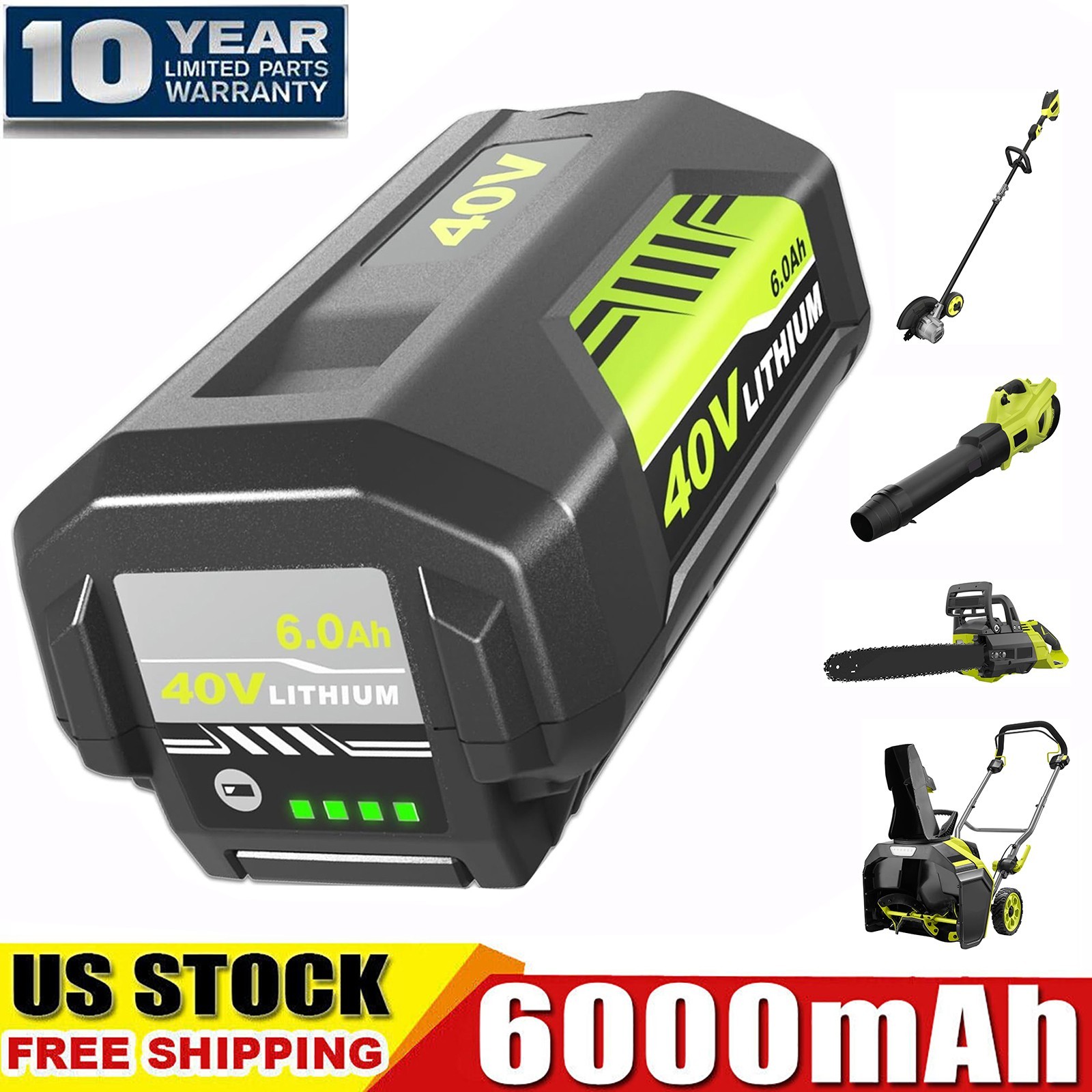 40V 6.0Ah Battery for Ryobi 40 Volt Lithium OP4050 OP40602 OP40261 OP4060 OP4030