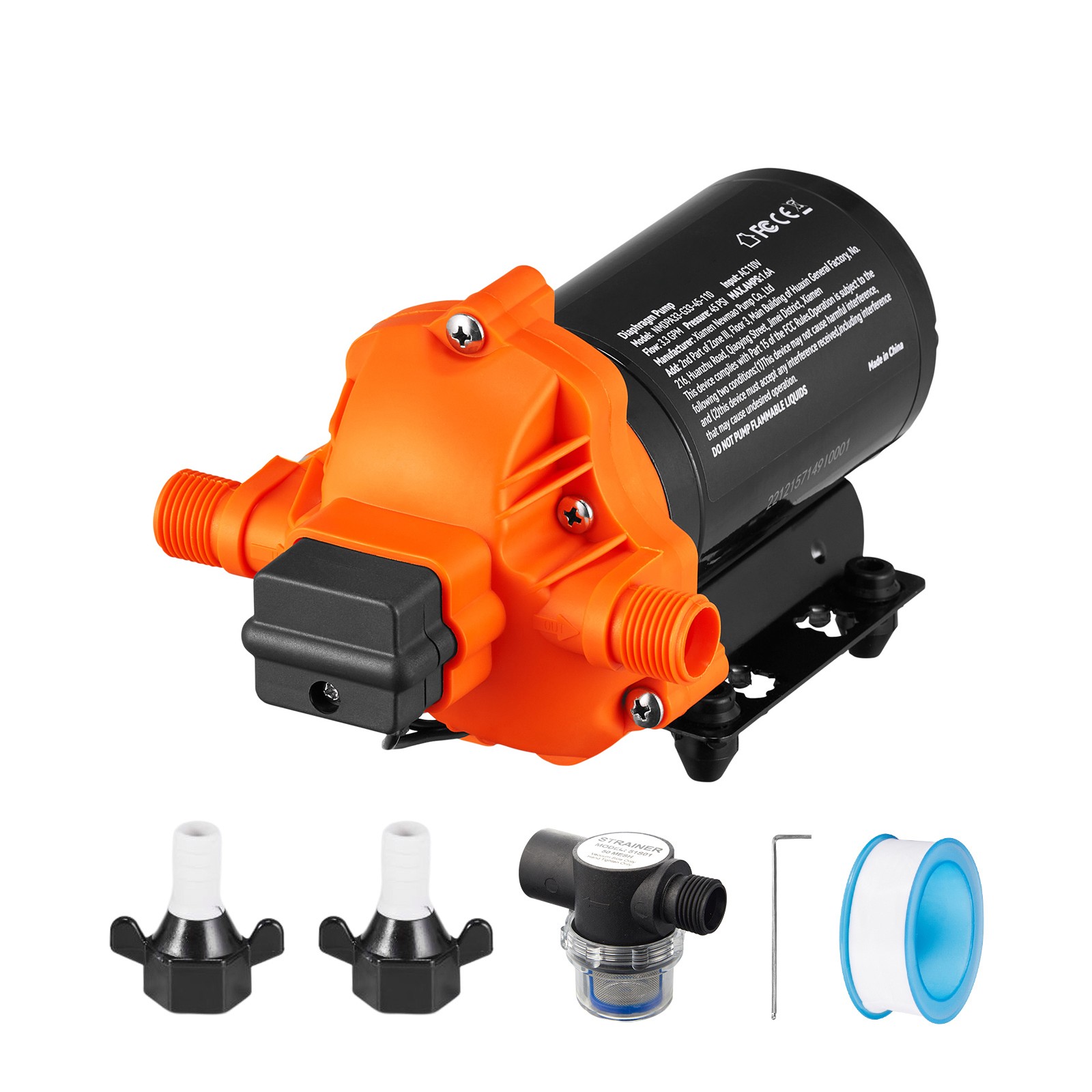 110V Water Pressure Diaphragm Pump Self-Priming Pump 45 PSI 3.3GPM Boat RV