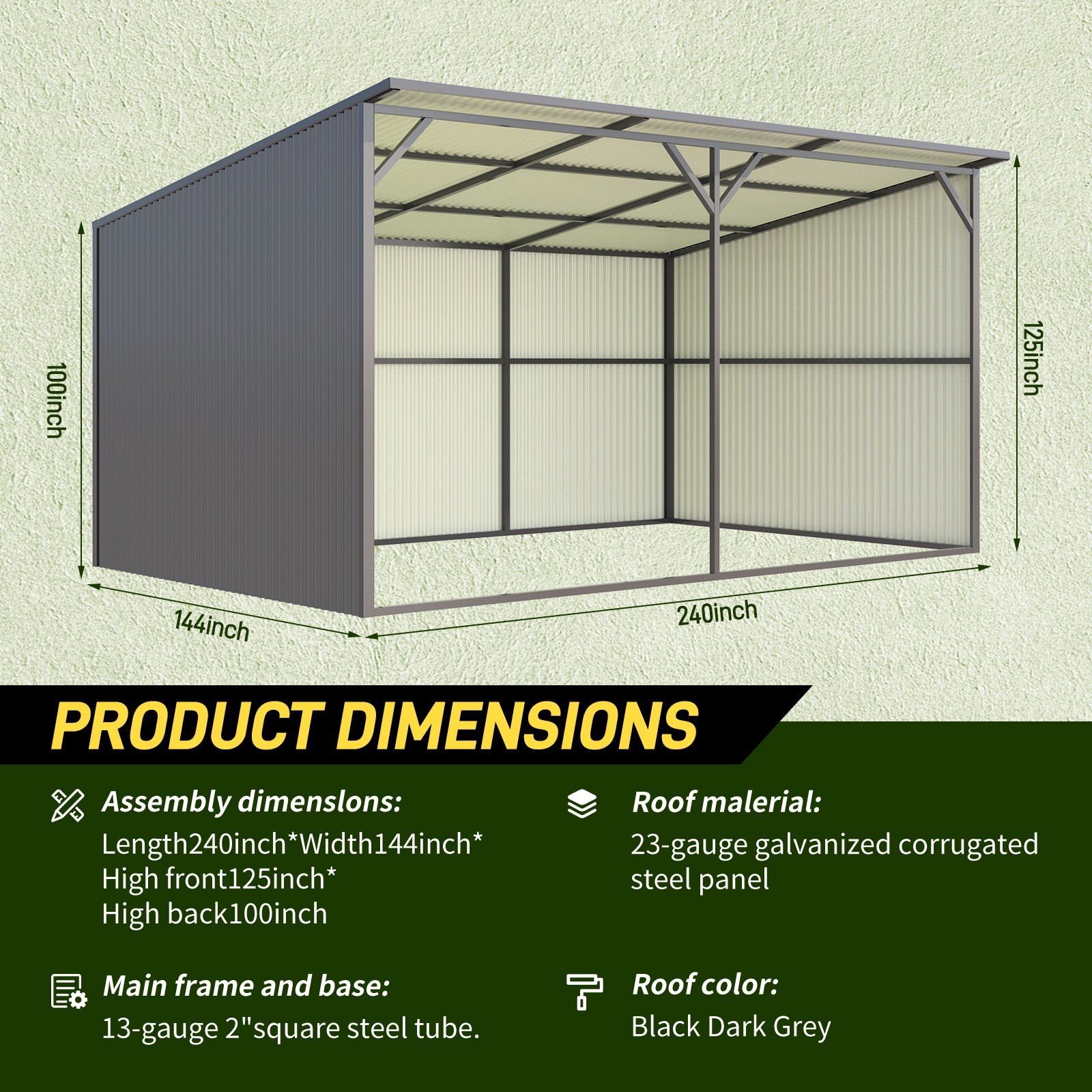 New 20x12 Ft Metal Livestock Shelter Run-in Shed for Cattle Horse Goat free ship