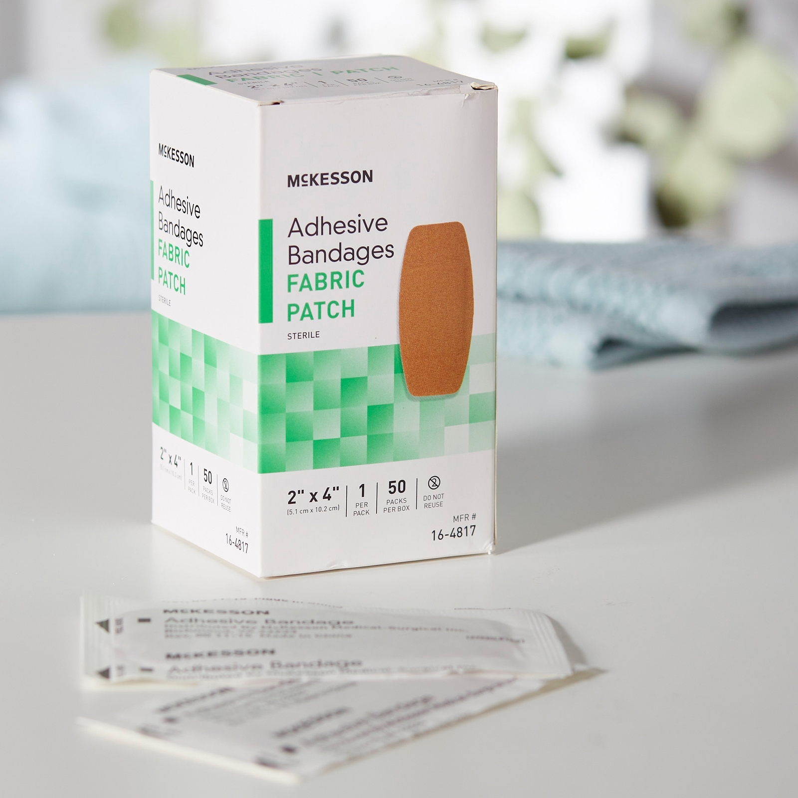 50 McKesson Adhesive Bandages 2" x 4" Fabric Patch Band Aid Strips 16-4817