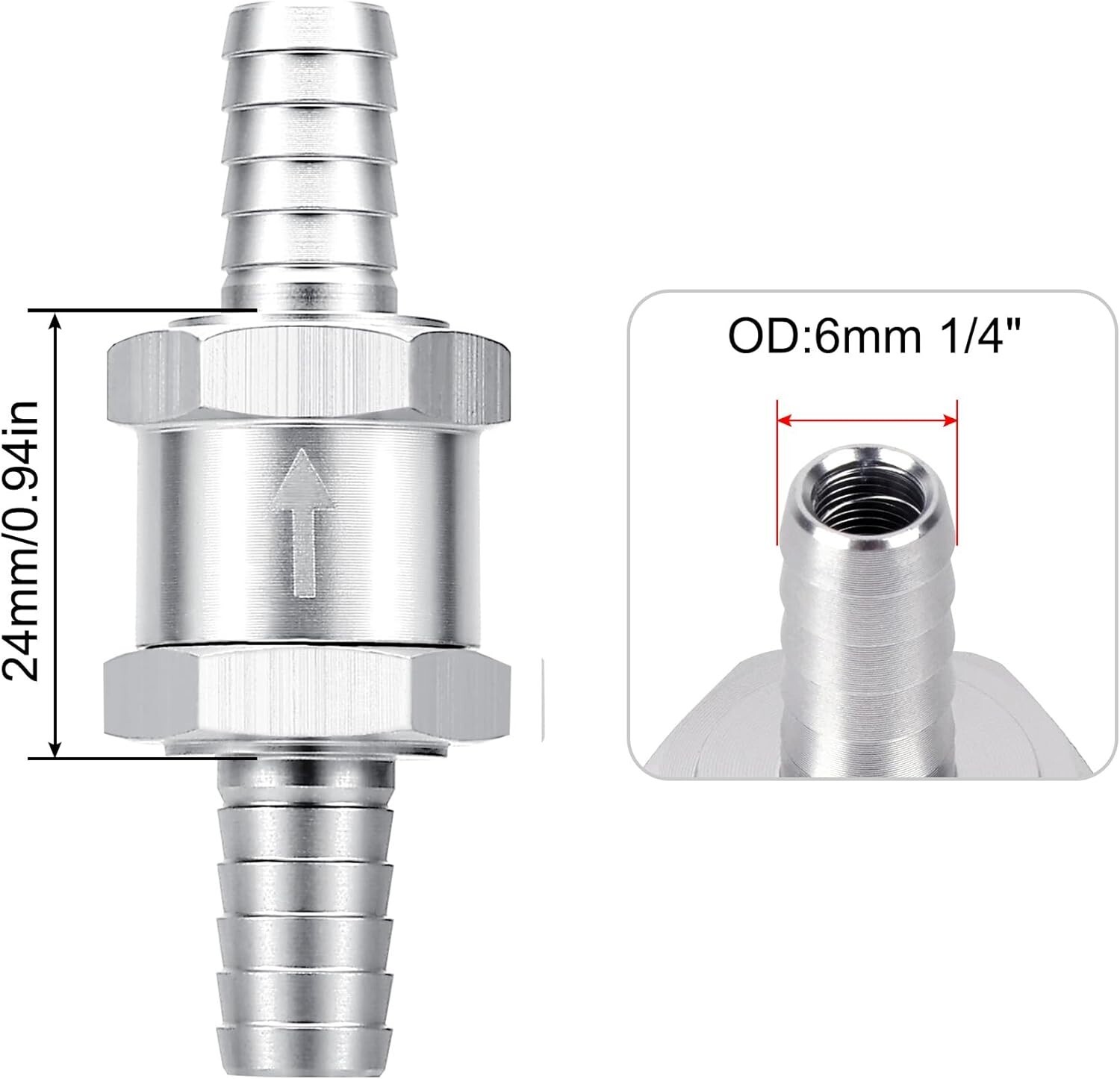 1/4" Fuel Check Valve One Way Inline Non Return Diesel Gasoline Black 6mm 2PCS