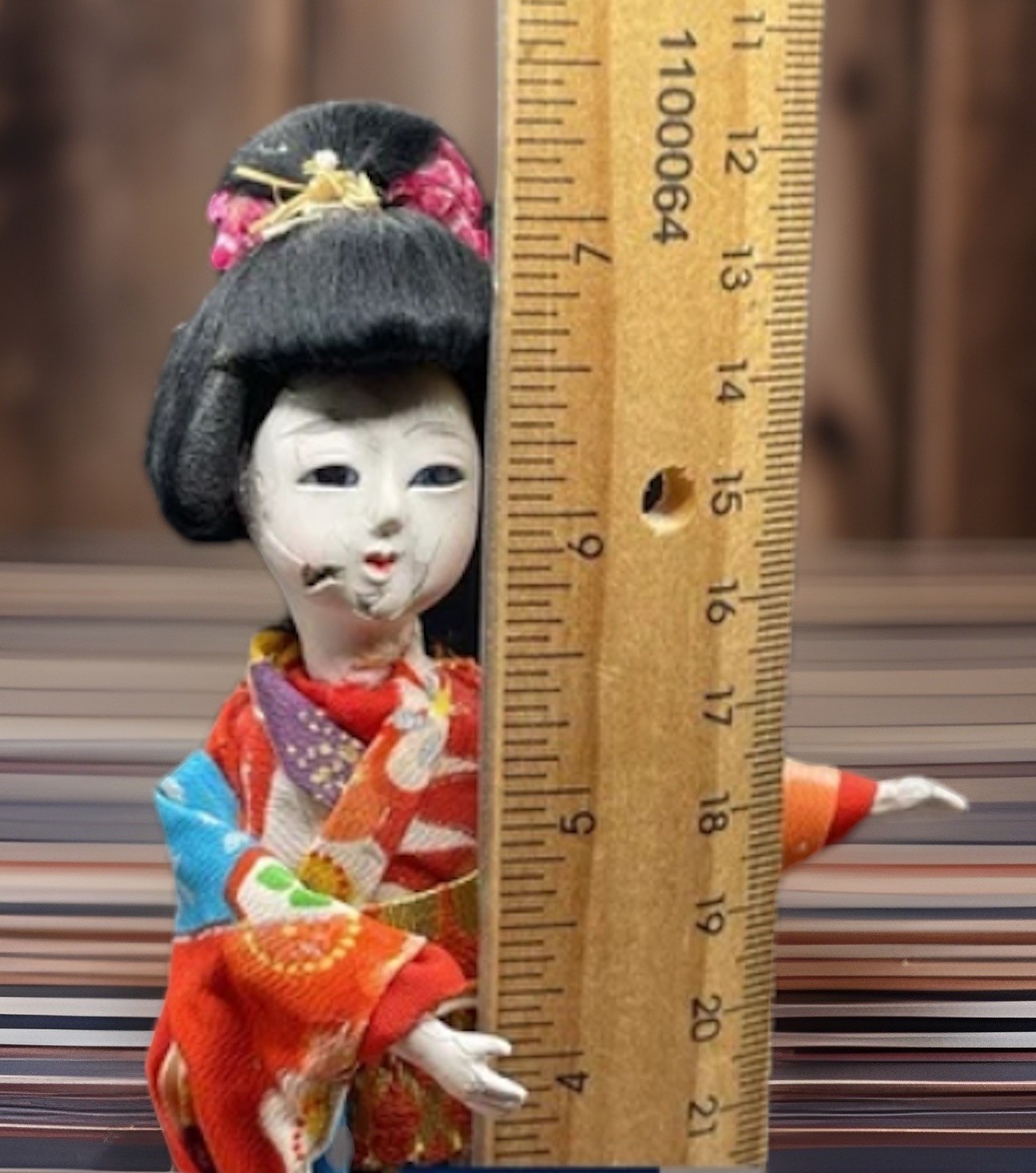 Rare Vintage Japanese Hand Made Japanese Geisha Girl Old Signs Of Age Decay Face
