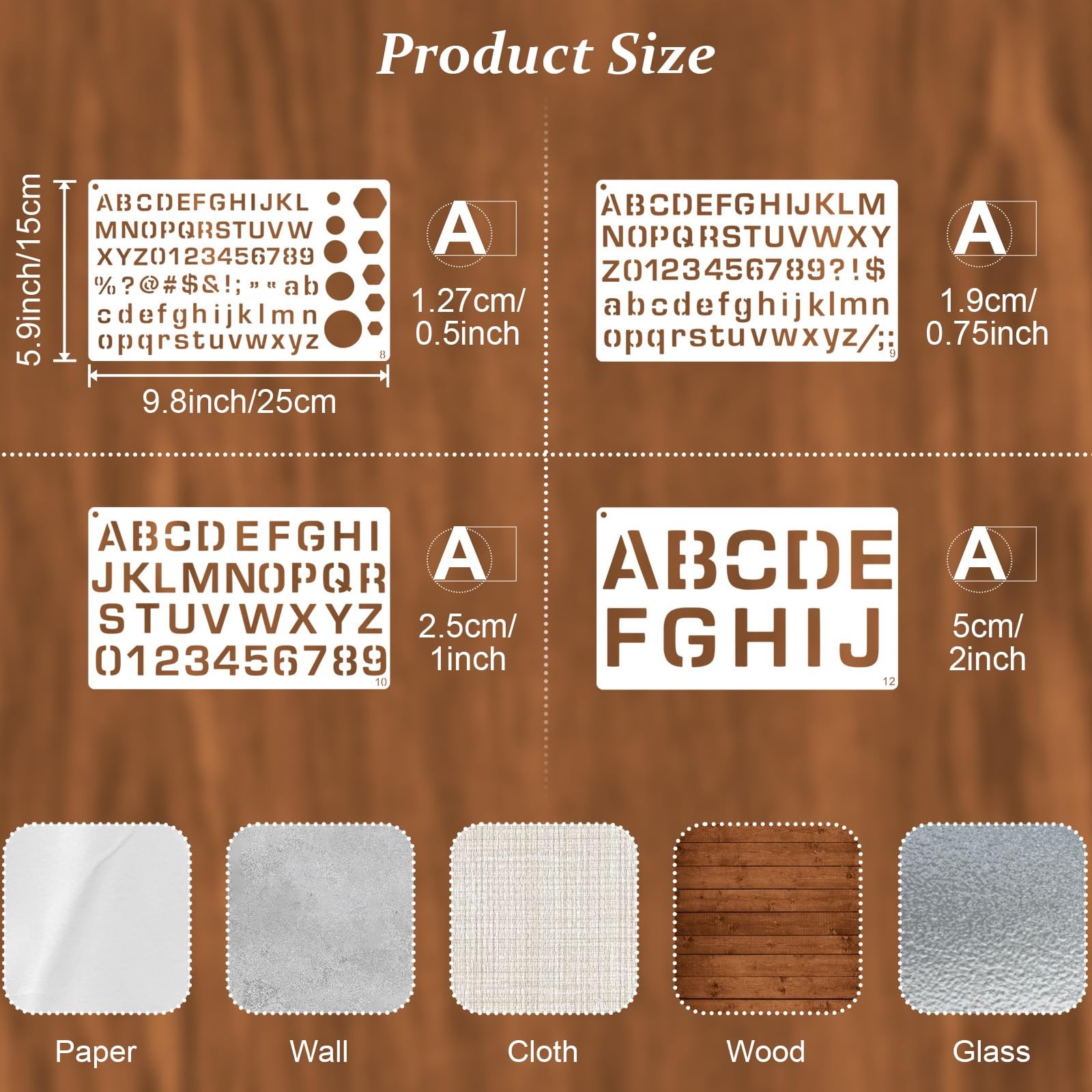 14 Pcs Reusable Letter Stencils, 1/2, 3/4, 1, 2 Inch Letter Stencils for Pain...