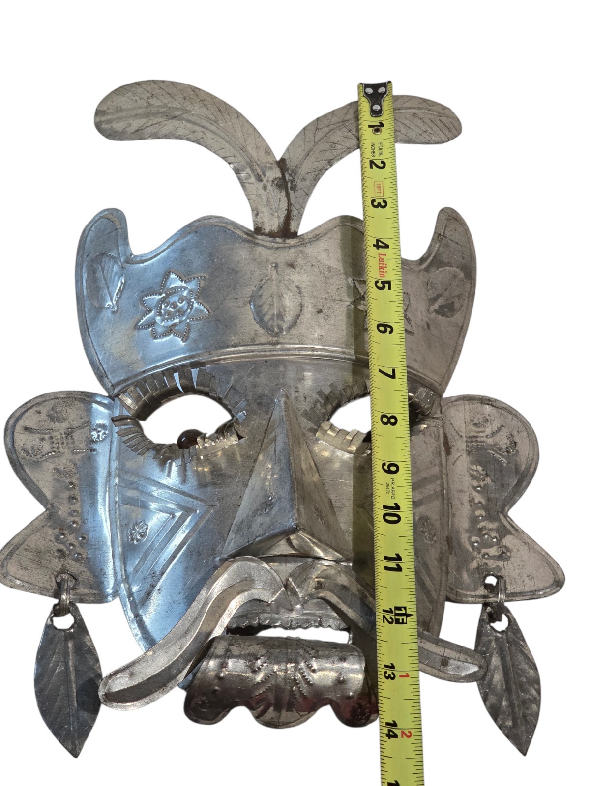 Vintage Mexican Tin Folk Art Masks Lot of 3 Handmade Tribal Wall Decor