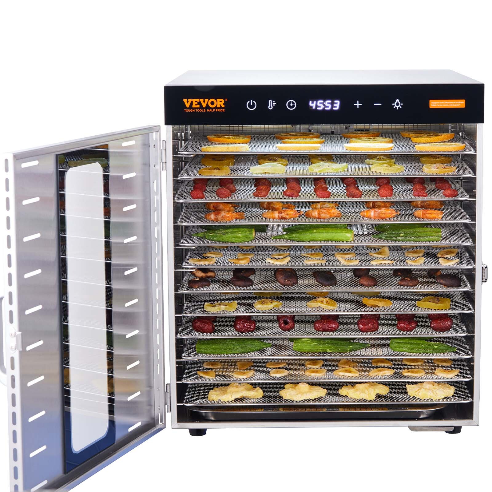 VEVOR 10 Trays Food Dehydrator Machine Stainless Steel 1000W Jerky Fruit Drying