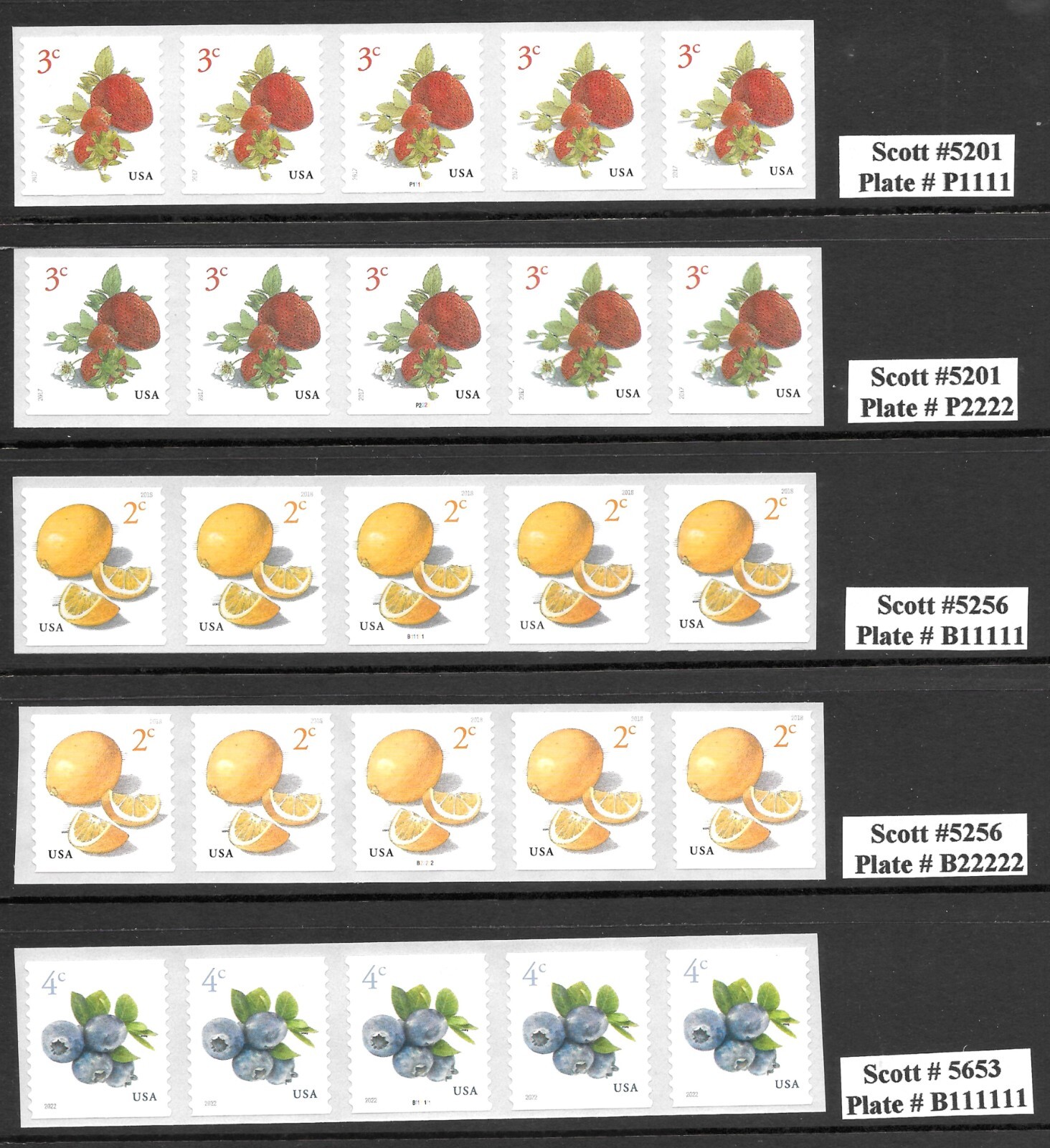 COMPLETE Low Value Fruit Series--Scott #5037, 5038, 5039, 5201, 5256, 1s and 2s