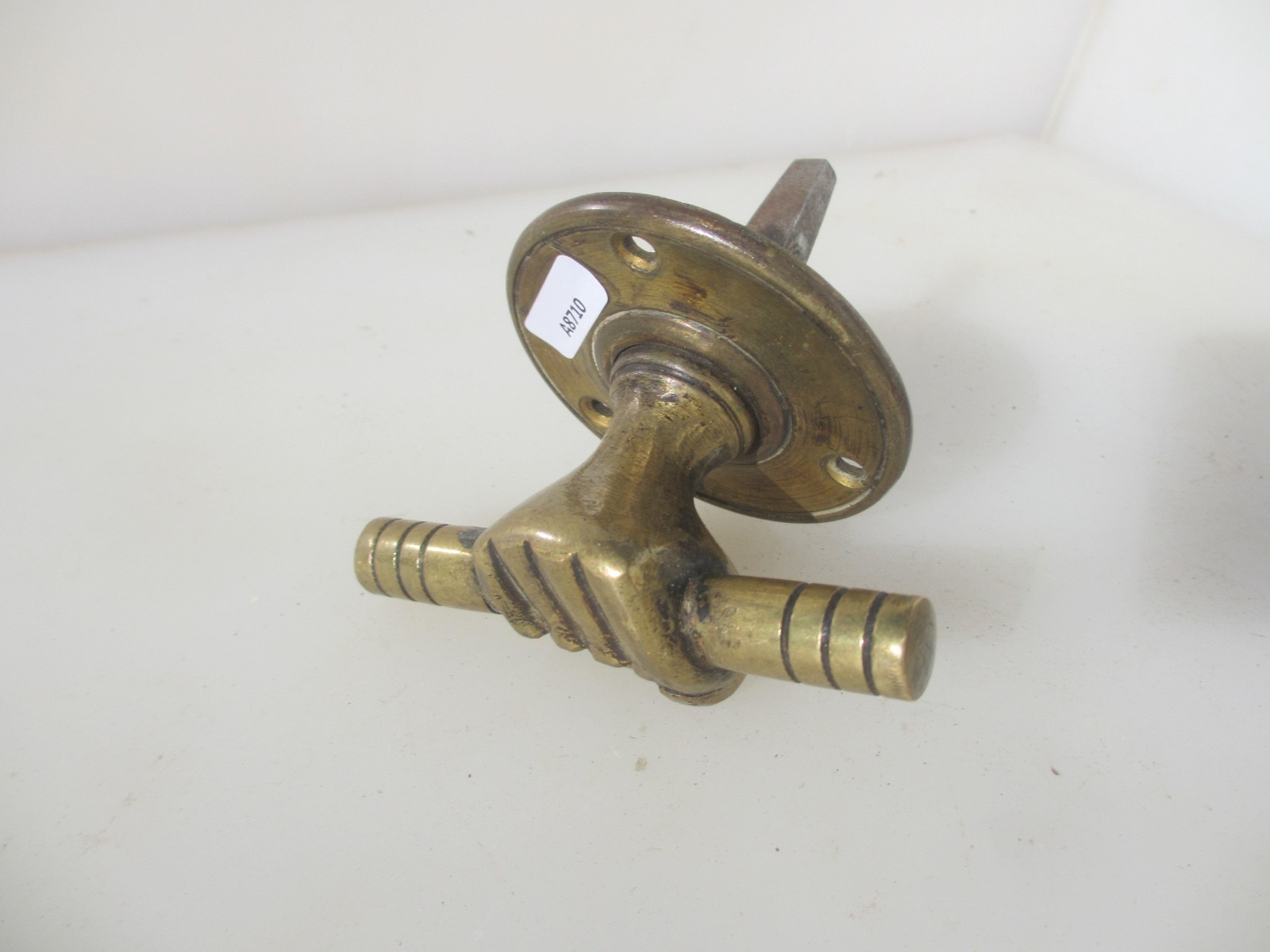 Antique Brass Safe Handle Centre Door Knob Pull Fist Hand Holding Rod Victorian