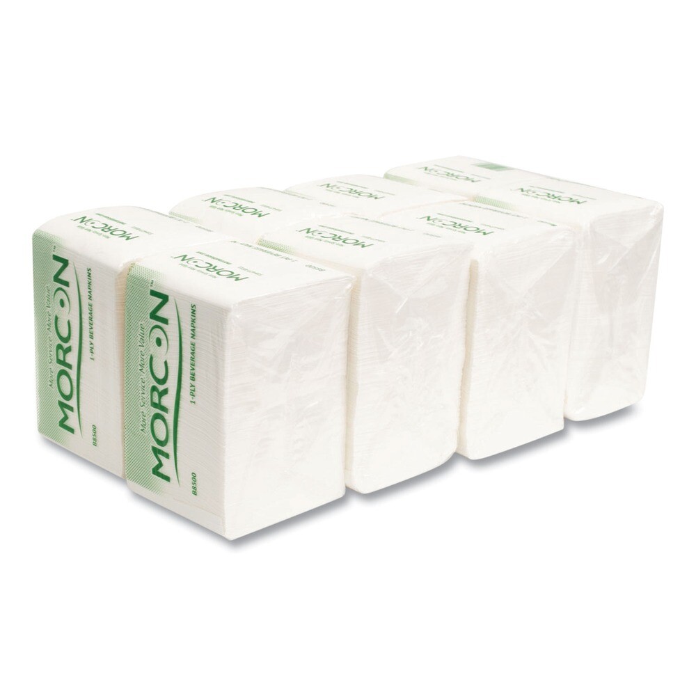 Morcon Paper B8500 Morsoft 9" x 9.25" Beverage Napkins - Wht 500/PK, 8 PK/CT New