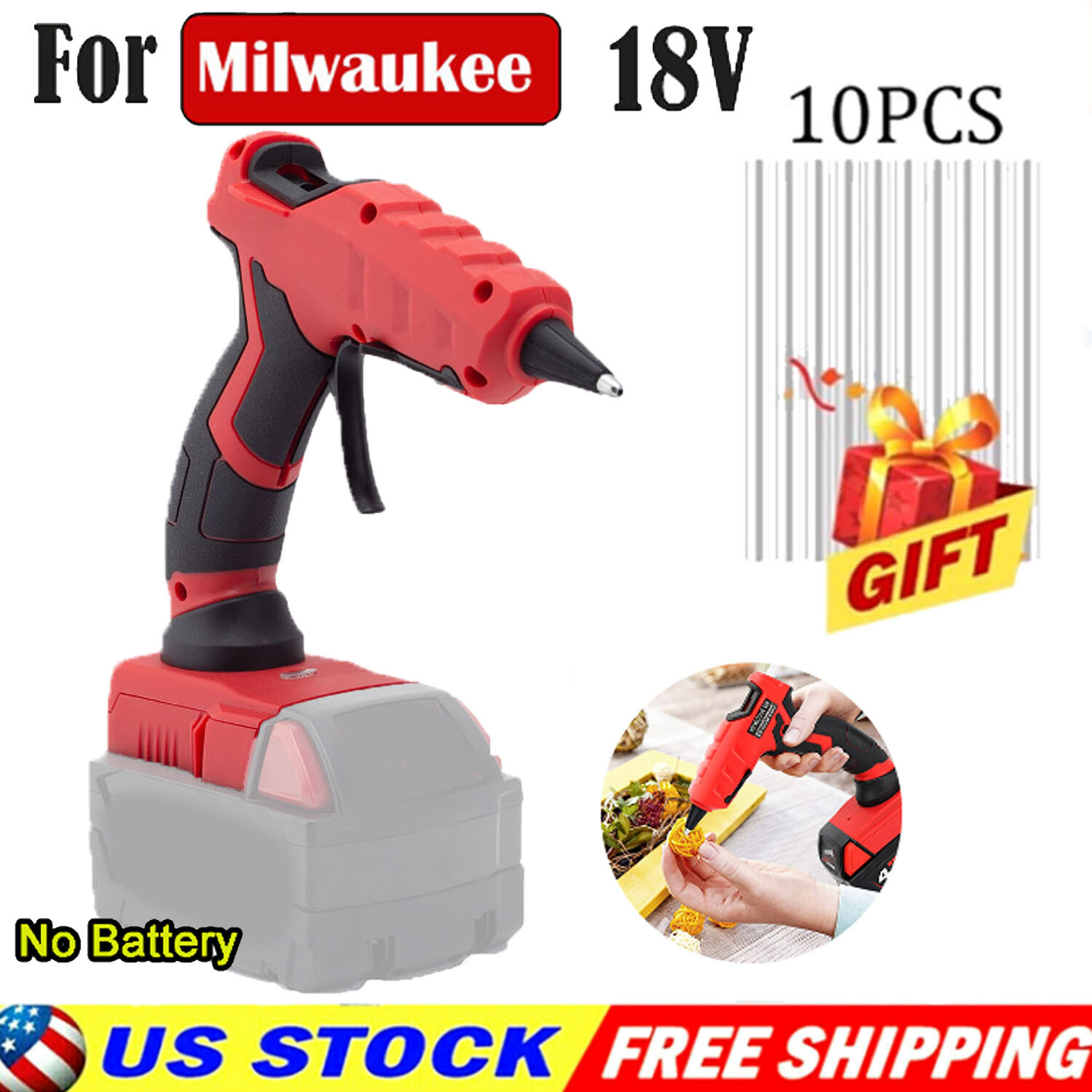 Cordless Hot Melt Glue Gun For Crafts & DIY Art For Milwaukee 18V Li-ion Battery