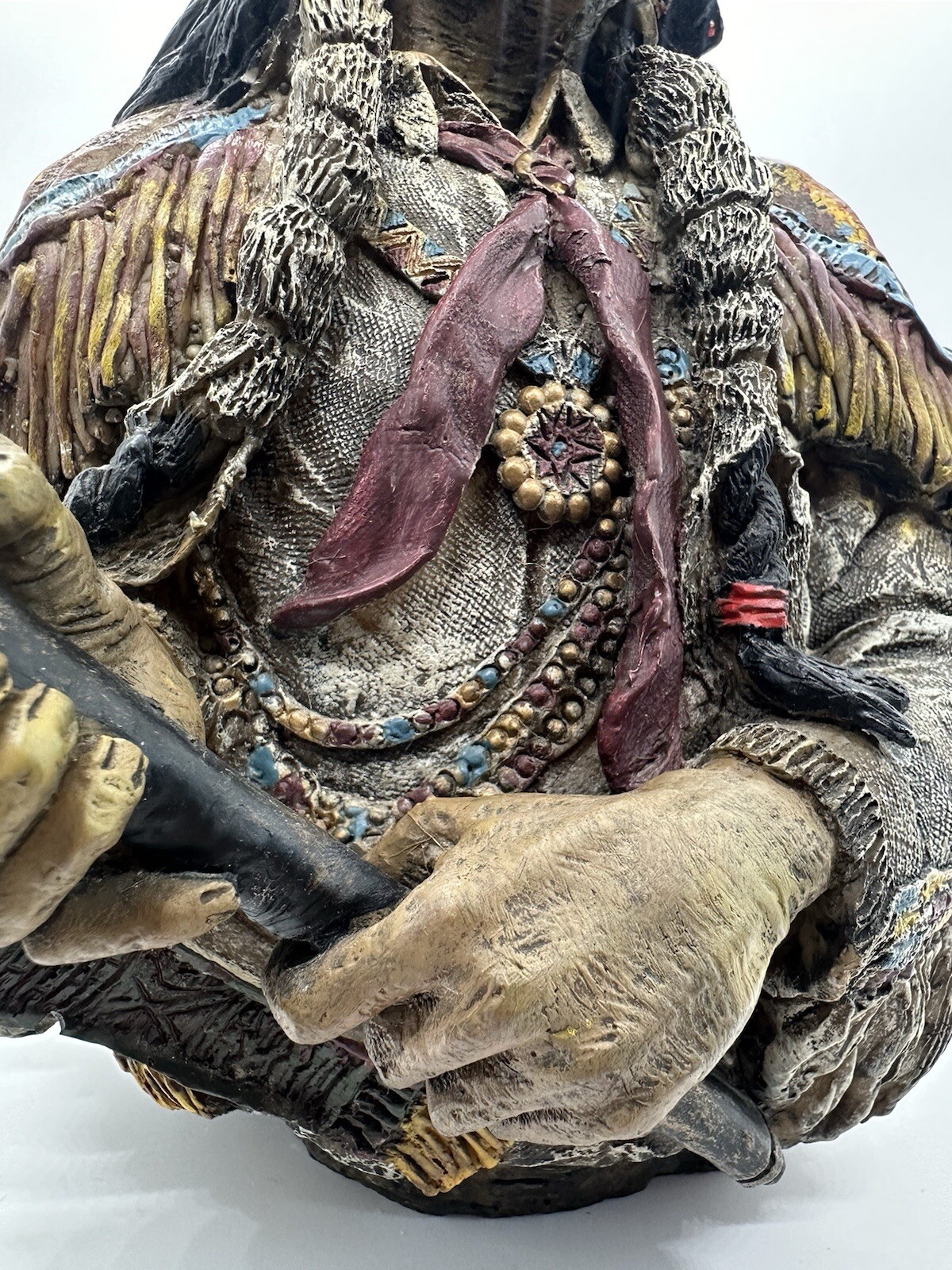 Native American Indian Large Bust Resin Sculpture Hand Painted Very Detailed