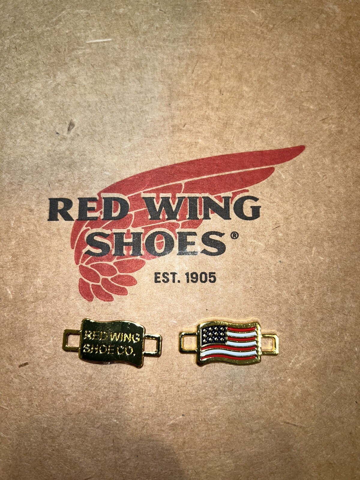 RED WING SHOES 18K GOLD AMERICAN FLAG BOOT LACE SHOE KEEPER CHARMS USA