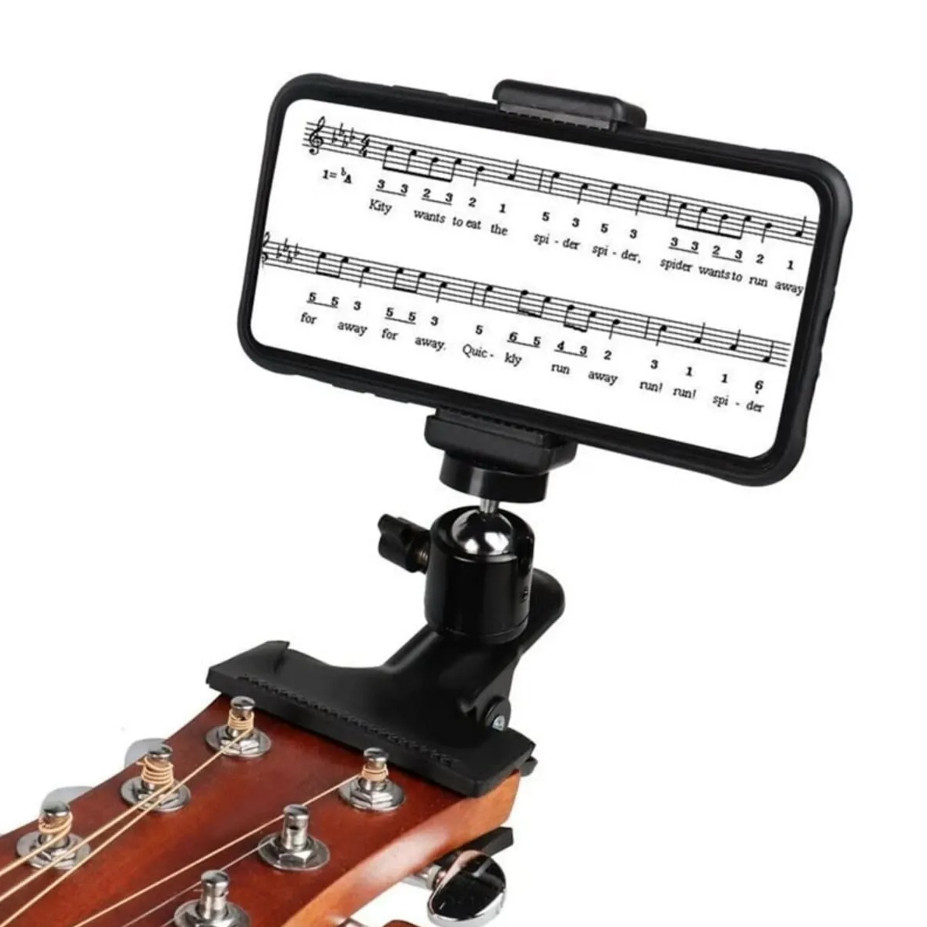 1 pc Guitar Headstock Phone Holder Clip 360° Ball Head Live Video Stand