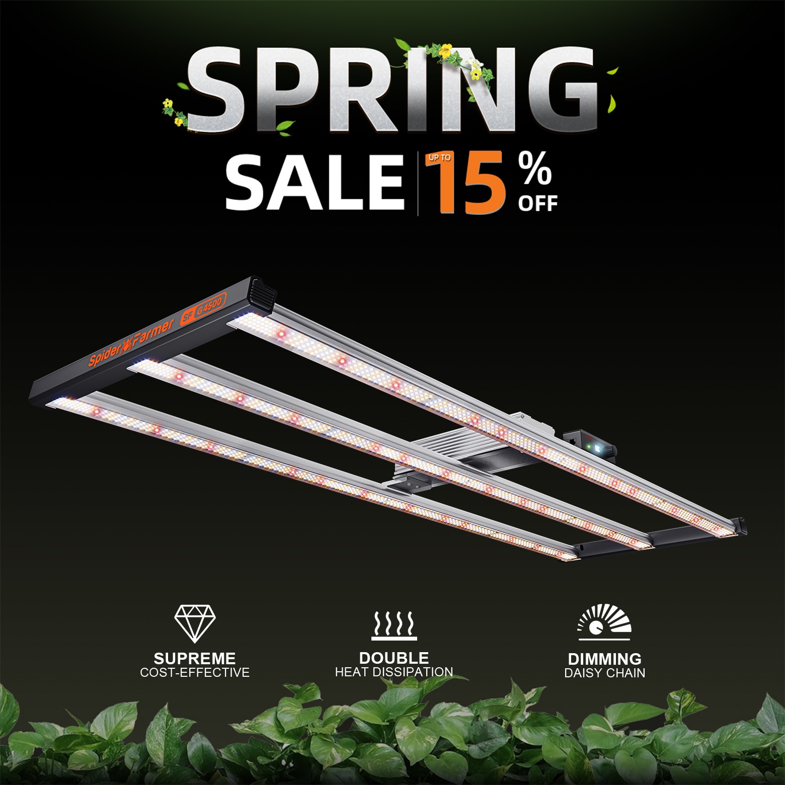 Spider Farmer G4500 LED Grow Light Full Spectrum Commercial Grow Indoor Plants