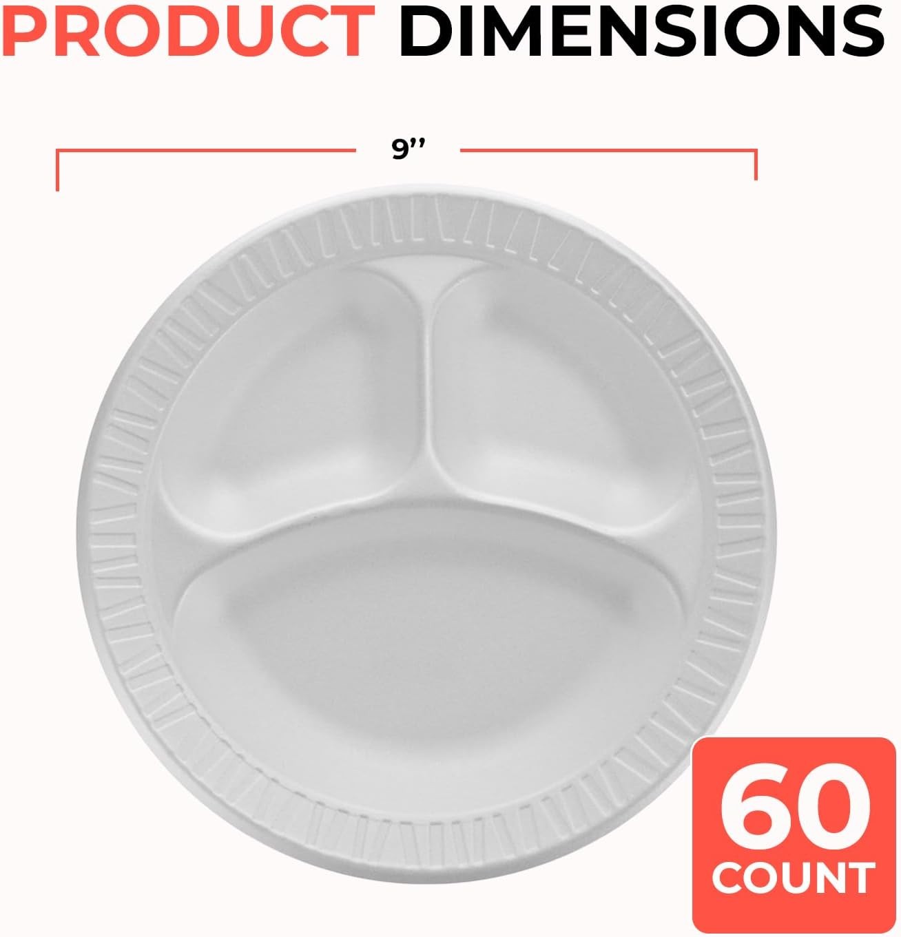 Soak-Proof 9-Inch Foam Plates – Heavy-Duty for All Occasions, 60 Pack