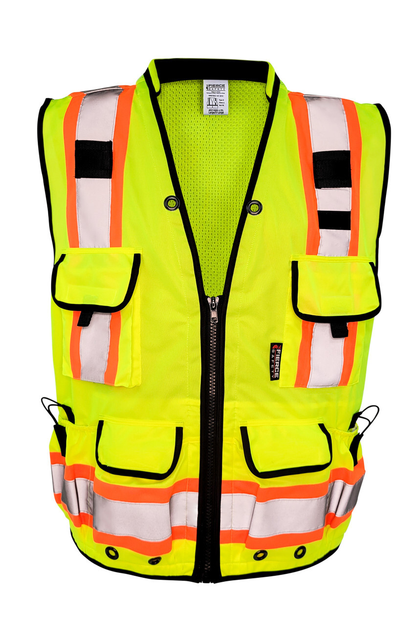 Fierce Safety Class 2 Lime Heavy Duty Vest Tablet Pockets and Premium Neck Paddi