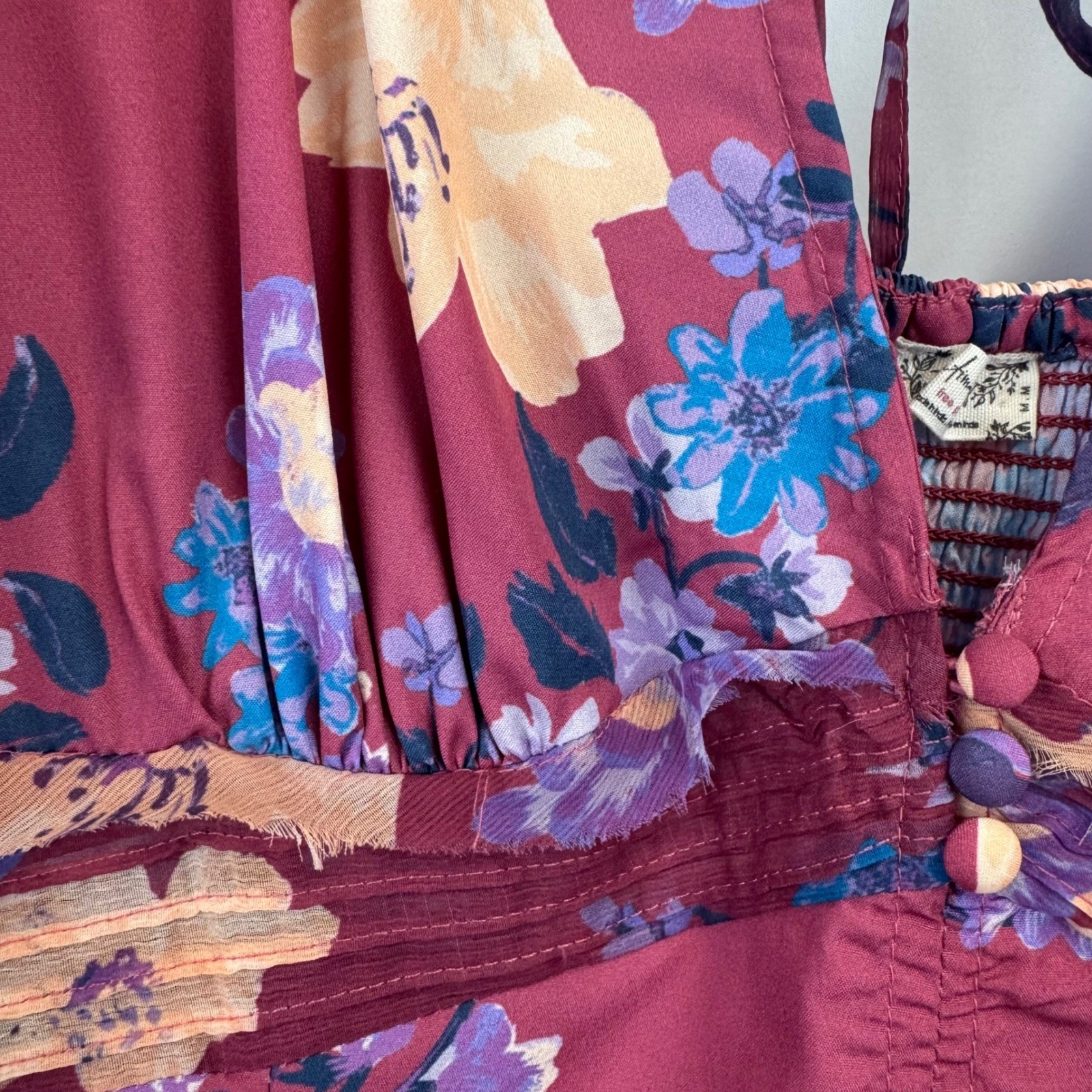 Free People Intimately Floral Long Sleeve Bodice Bodysuit Burgundy Purple Medium