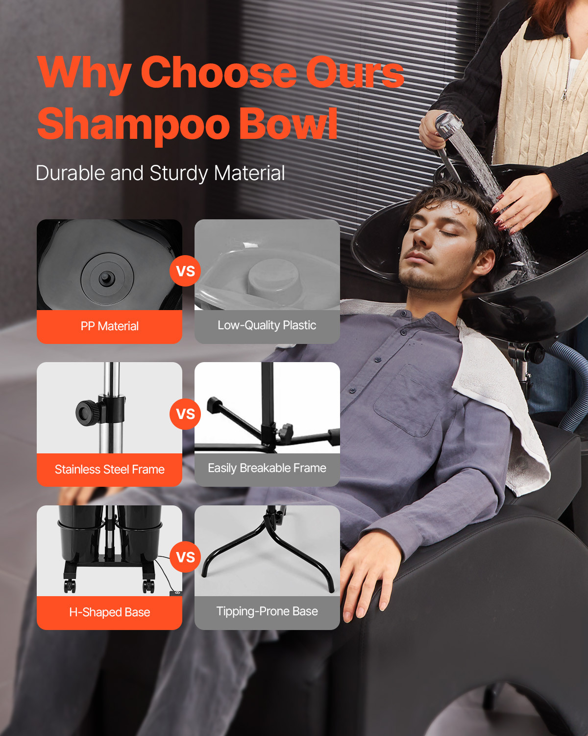 VEVO Portable Shampoo Bowl w/Drain Hose 2 Buckets Adjustable Height Salon Sink
