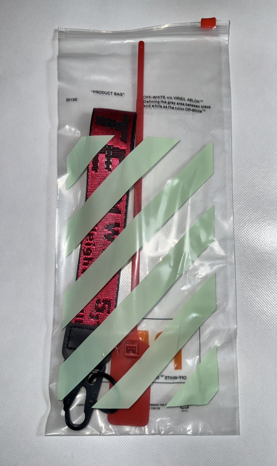 Off White Industrial Keychain Red with Metal Clasp New With Ziptie