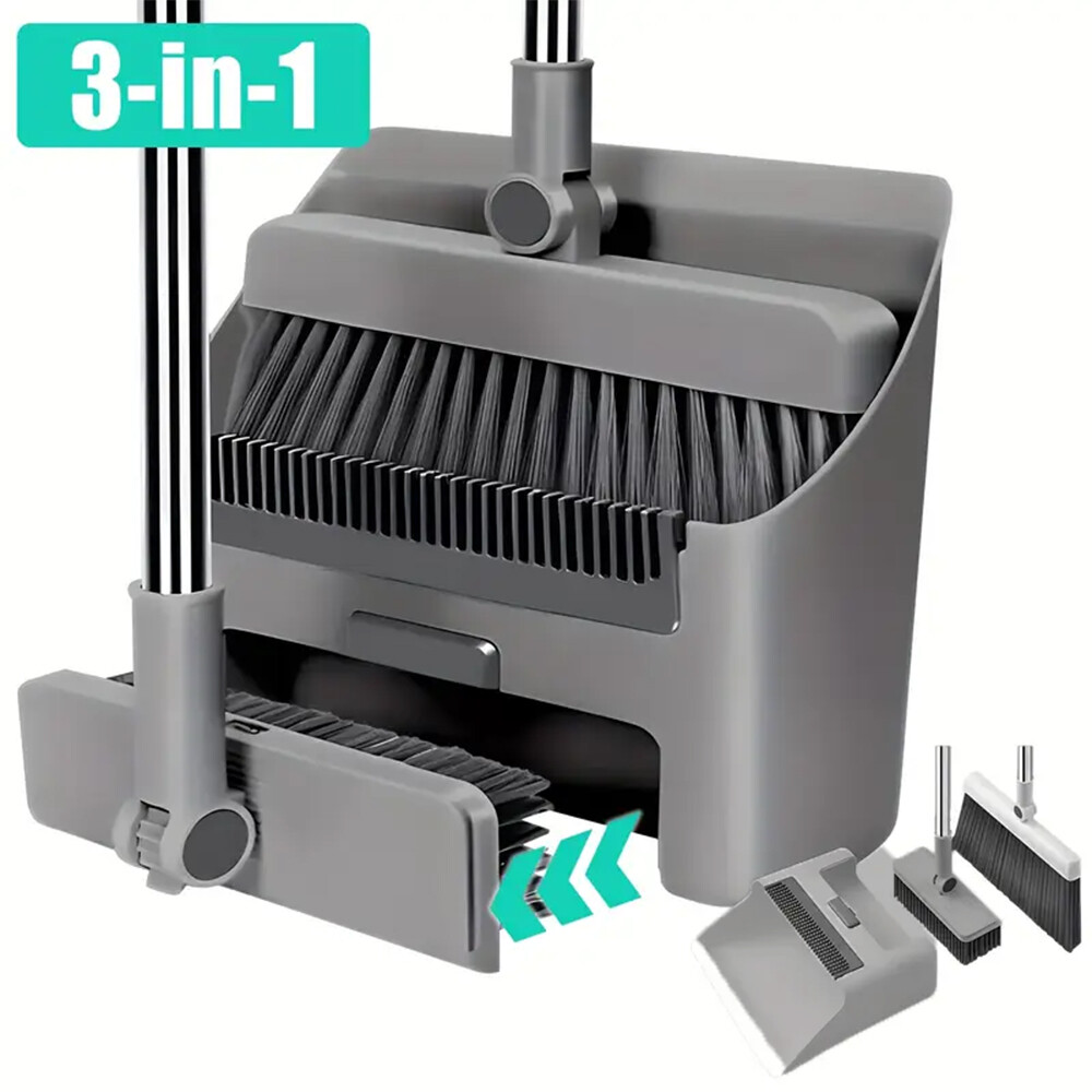 Broom and Dustpan Set Lightweight Upright Lobby Broom and Dust Pan Combo 3-In-1