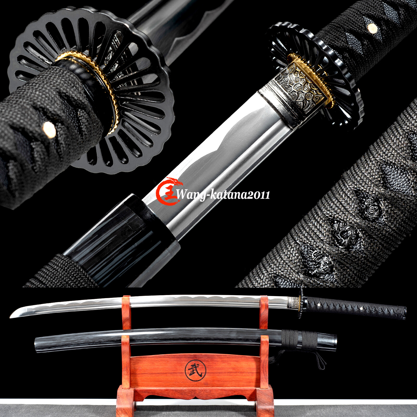 Handmade All Black Full Tang Japanese Samurai Katana Sharp Sword Carbon Steel