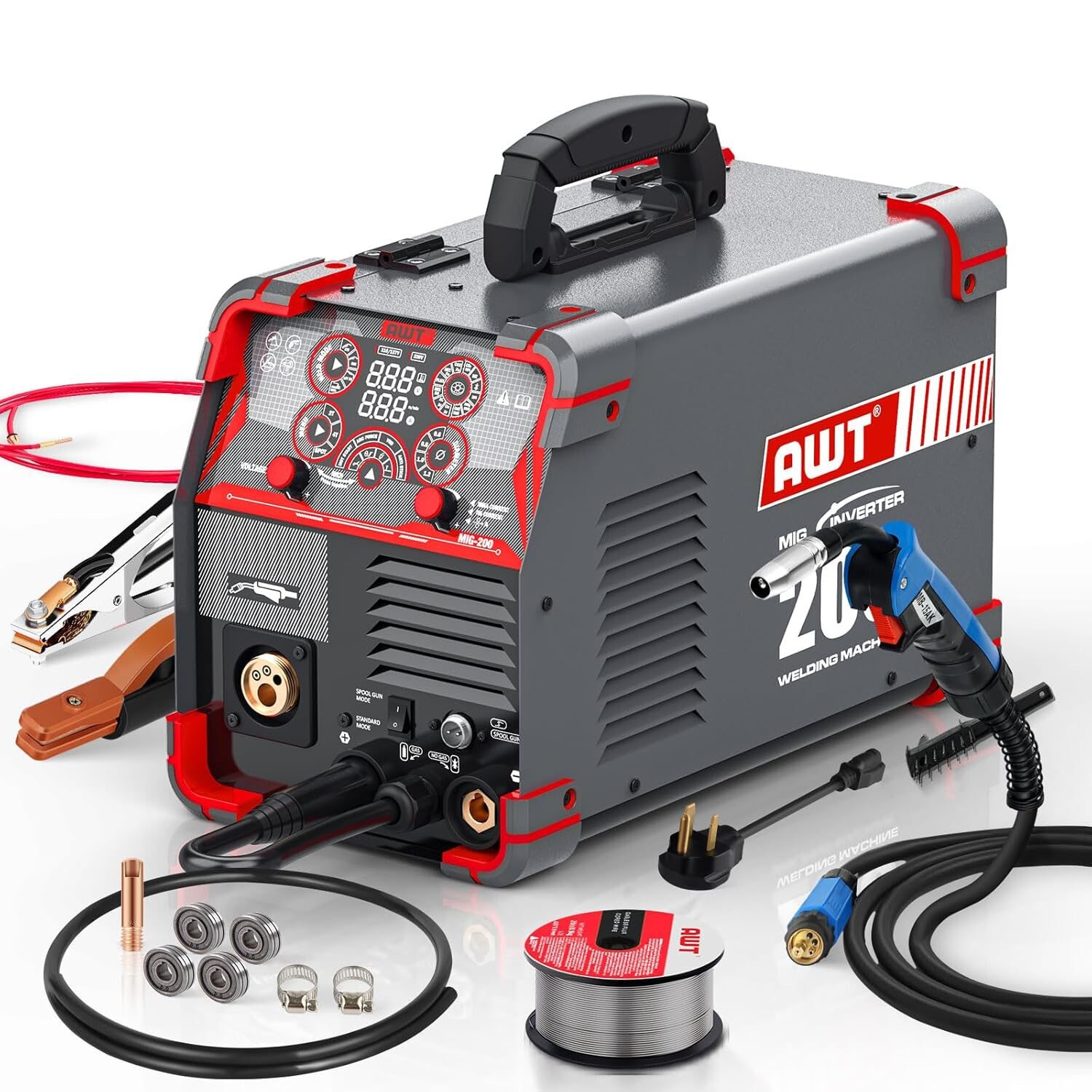 200 Amp MIG Welder, 8 in 1 Multi-Process Aluminum Welding Machine LED Digital