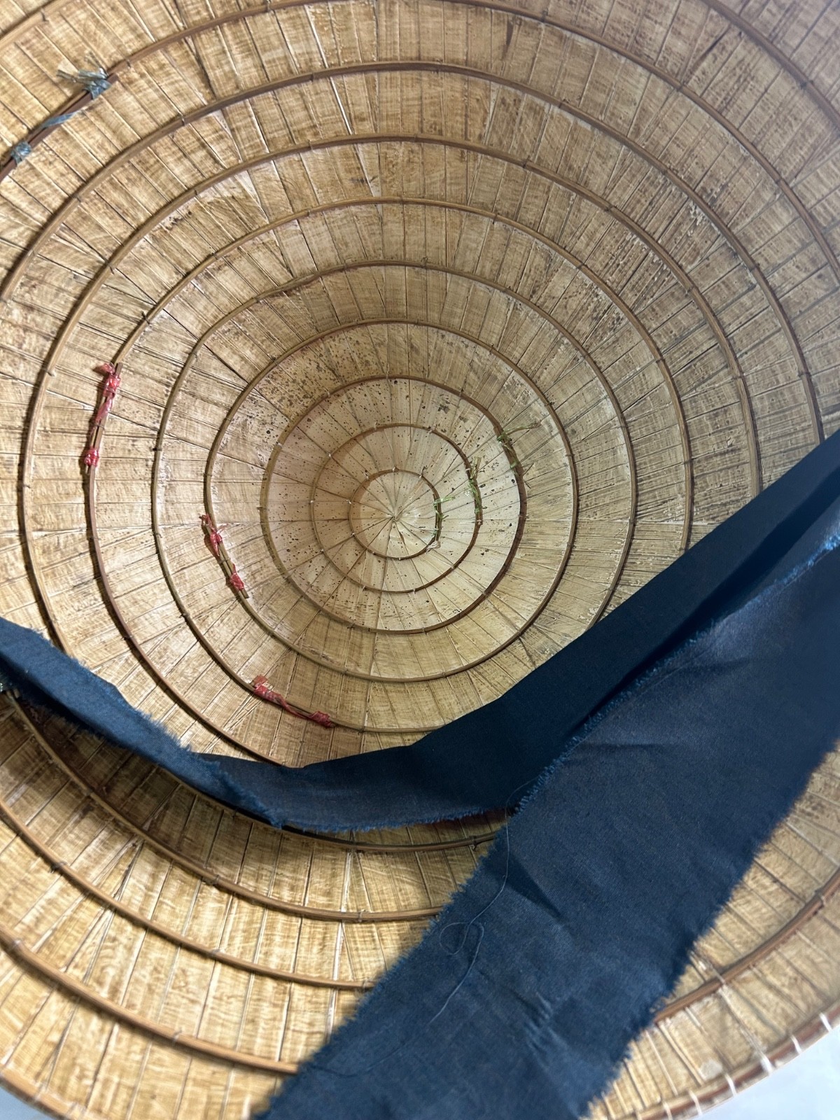 Asian Bamboo Straw Conical Coolie Sun, Fishing, Garden Hat with colored strap