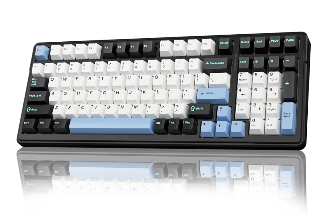 AULA F99 Wireless Mechanical Keyboard,Tri-Mode BT5.0/2.4GHz/USB-C Black&Blue&Whi