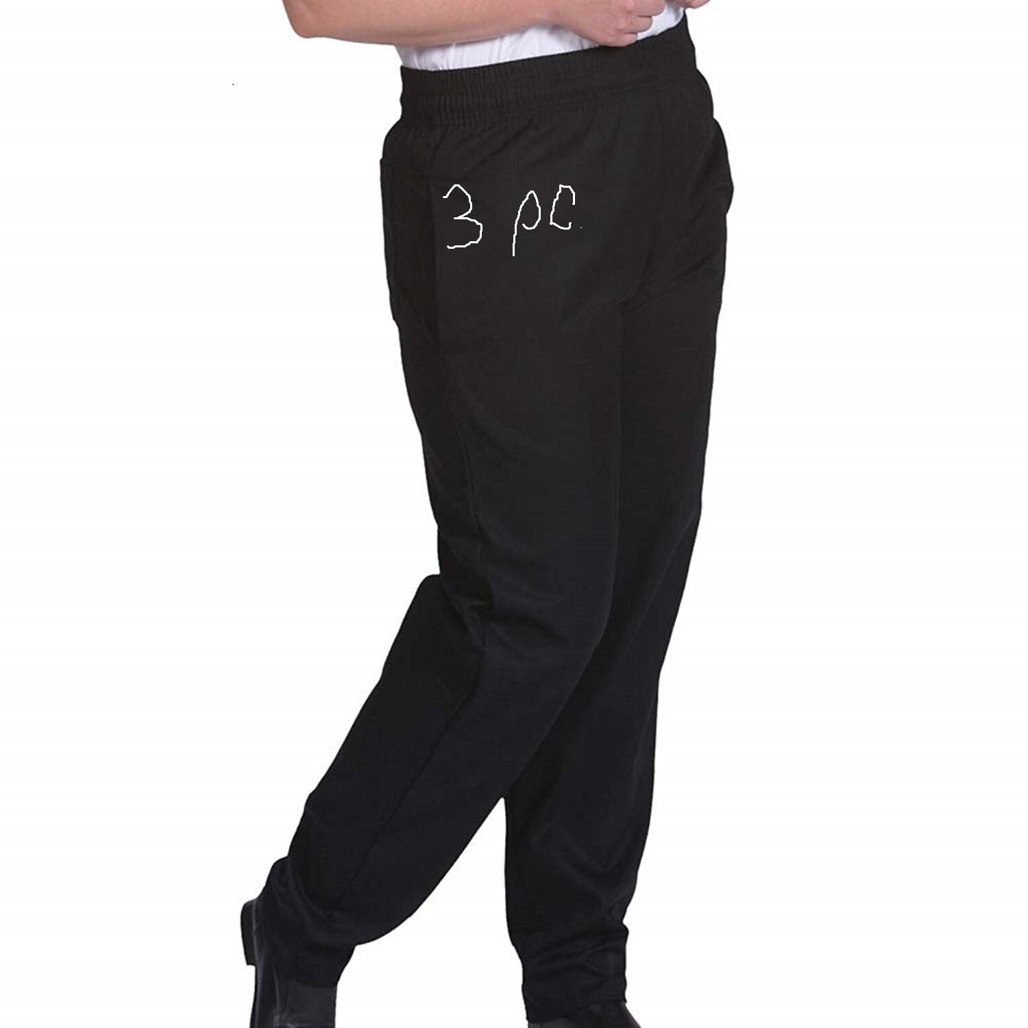 (3 pc) 3 Pairs New Men's Ultimate Baggy Chef Pant  Black