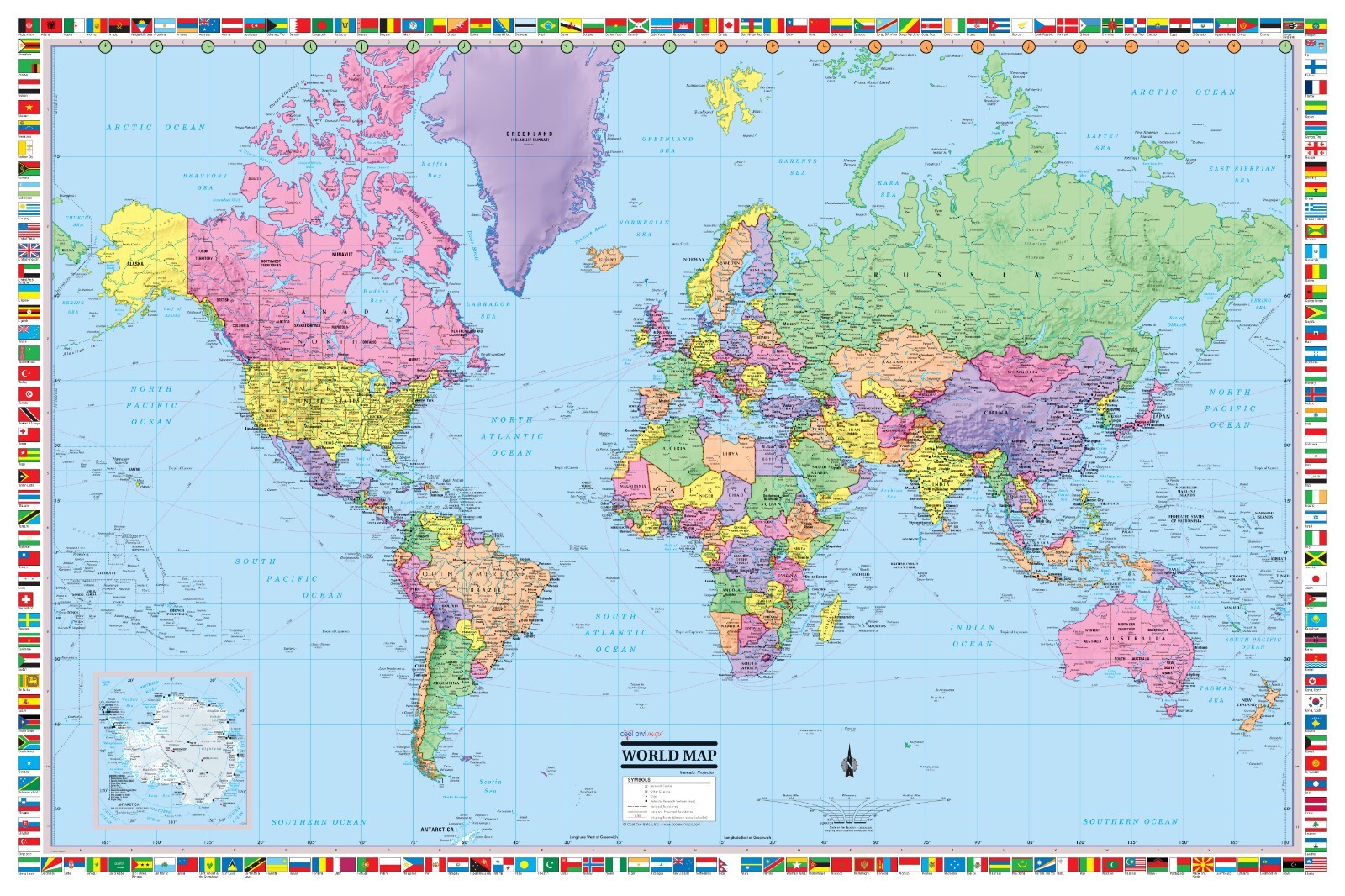 Cool Owl Maps World Map Folded Poster 24"x36" (when unfolded)