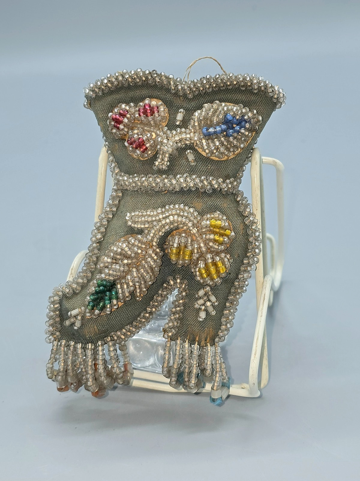 Antique Iroquois Nation 6x4" BEADED VICTORIAN FLORAL BOOT WHIMSEY / PINCUSHION