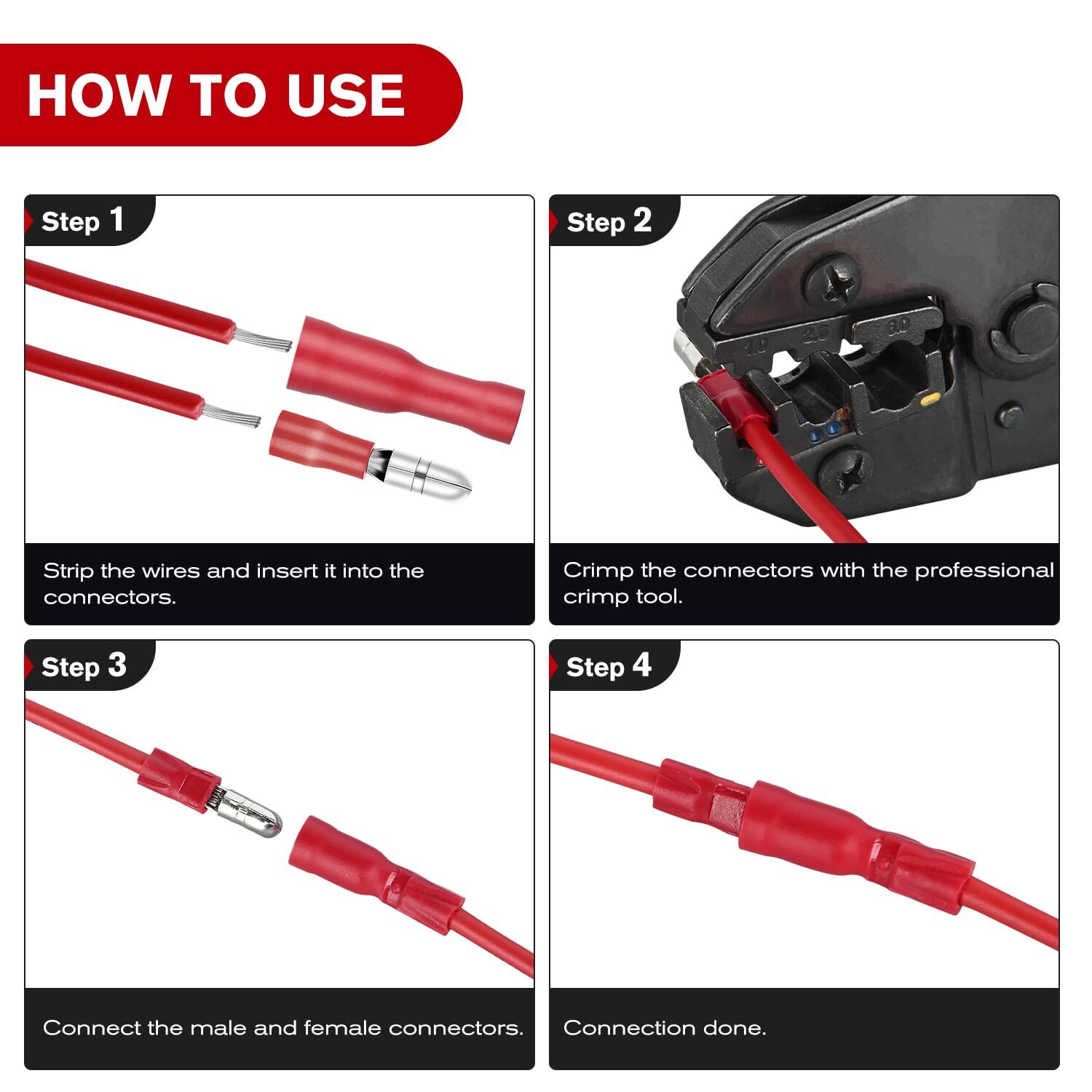 Nilight 200PCS Bullet Terminals Wire Connectors AWG 22-10 Female & Male Butt
