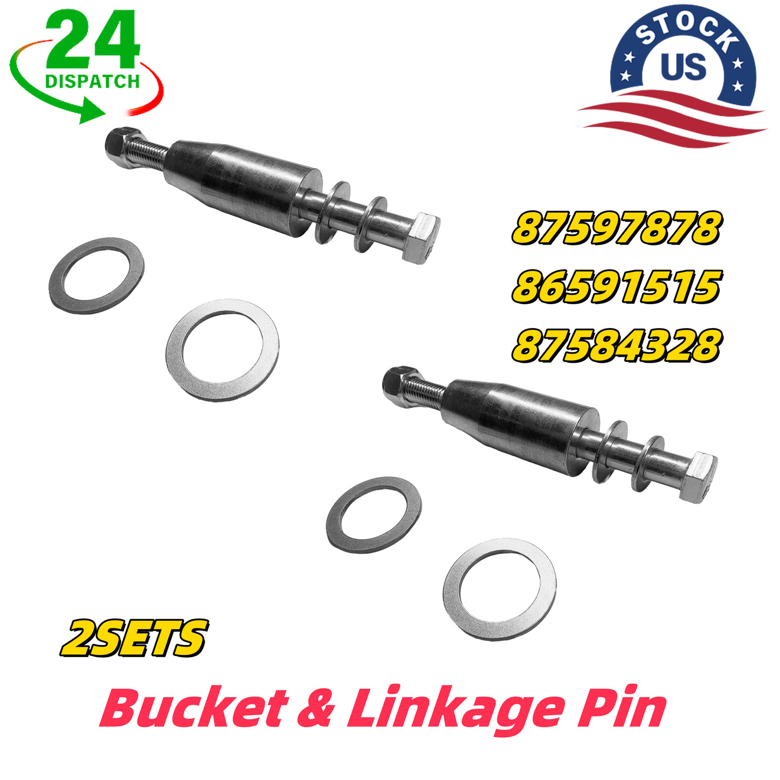 2XFor New Holland/Case Skid Steer Bucket Pin Kit #87597878, 86591515, 87584328