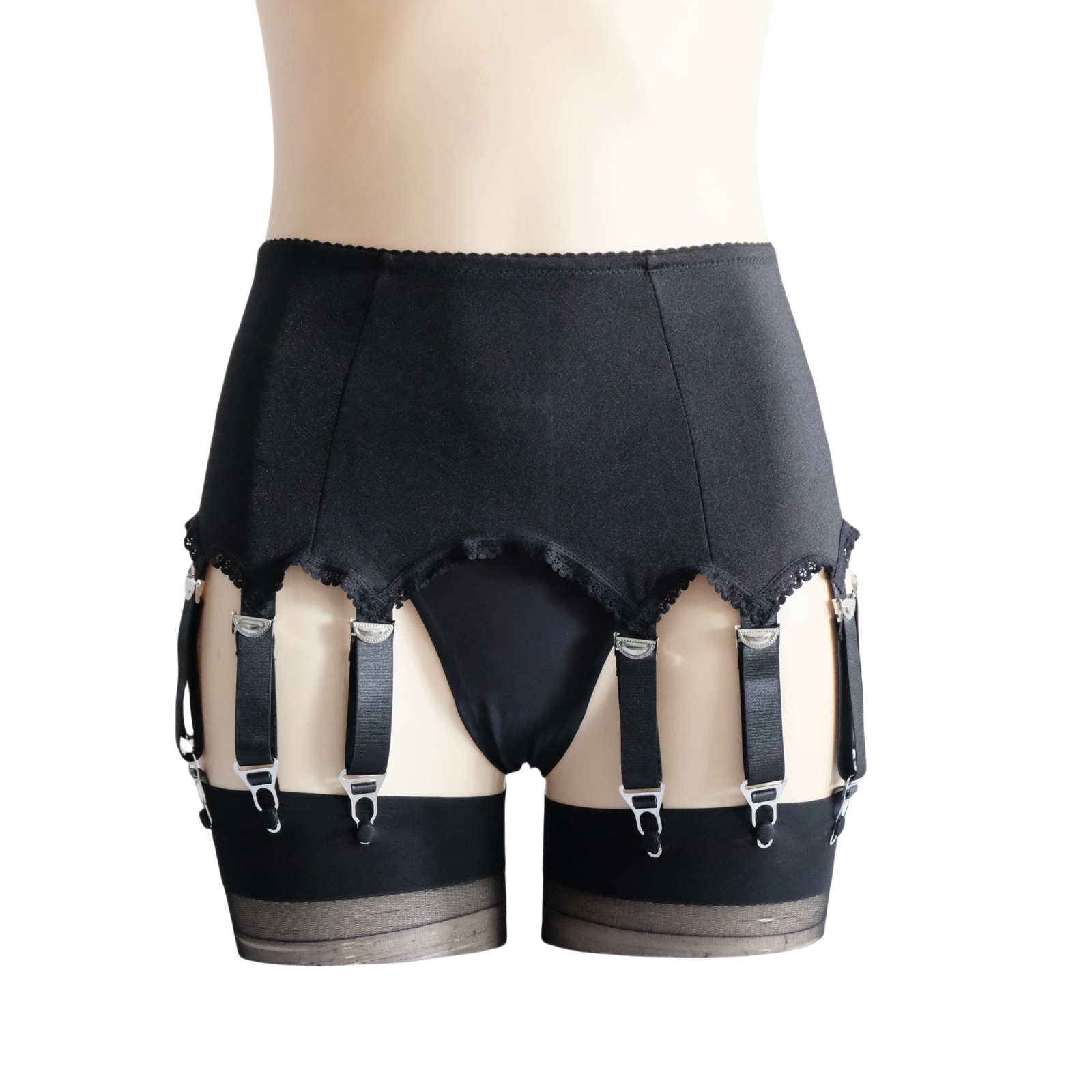 Luxallacki Classic Silky Satin 12 Straps Garter Belt Metal Clips Underwear