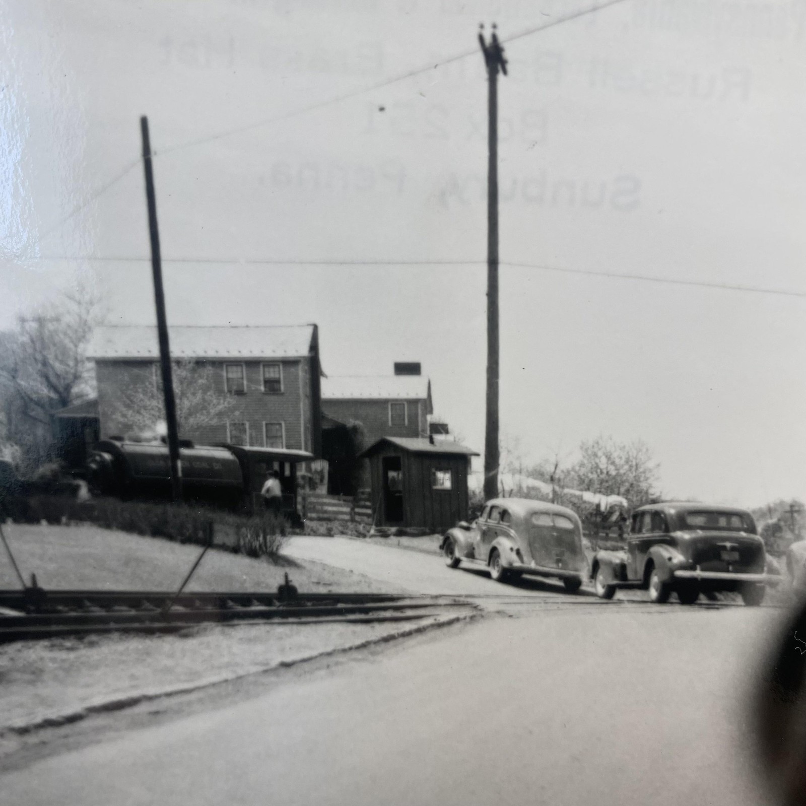 Vintage Railroad Crossing Cars Lackawanna Reading Photo 4x5 B&W Gelatin Original