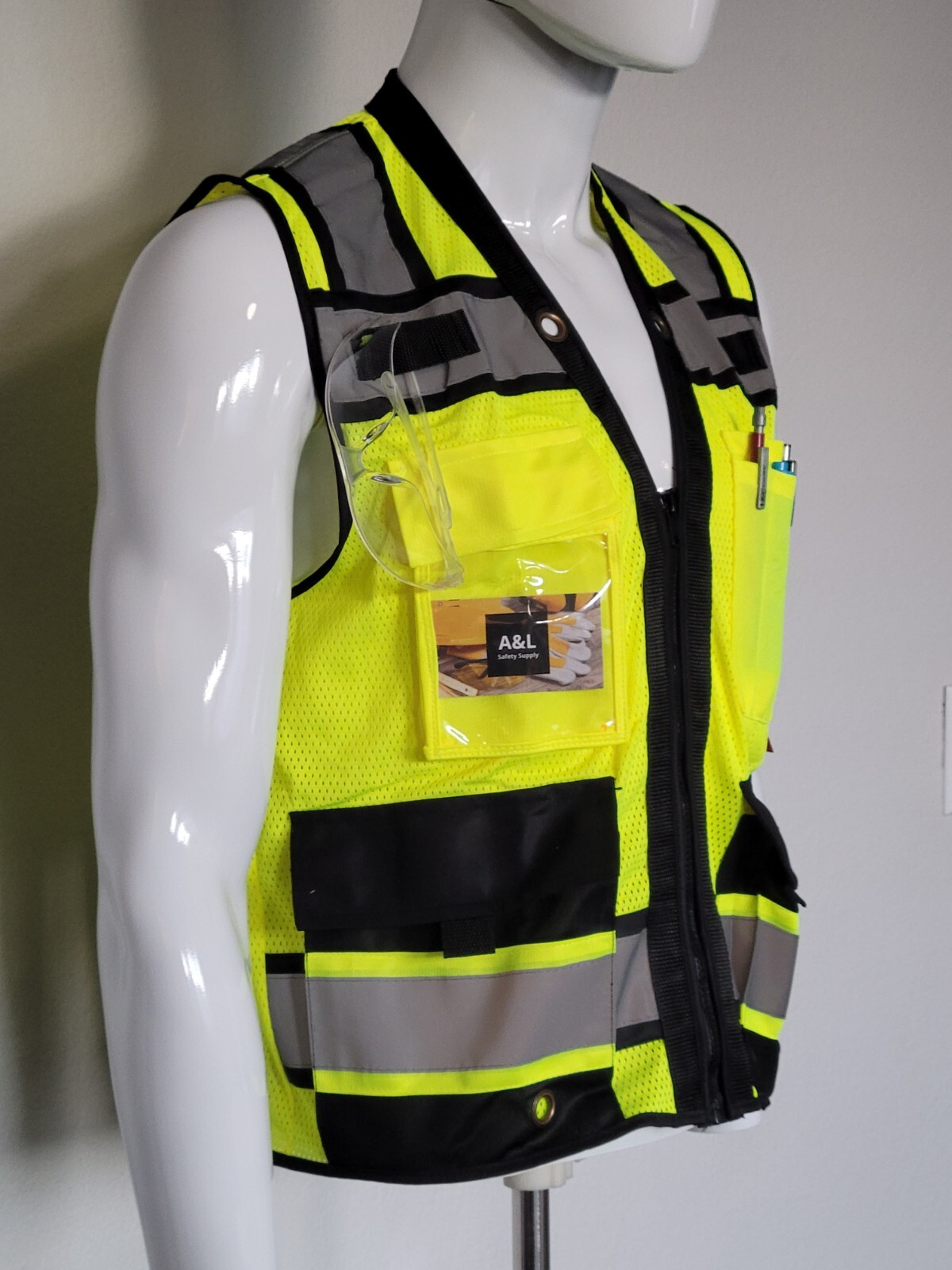 FX Green Surveyors Safety Vest with Zipper, Large Plan Pocket