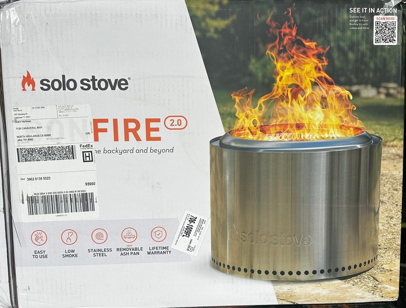 Solo Stove Bonfire 2.0 - 19.5 Inch Smokeless Fire Pit w/ Removable Ash Pan New
