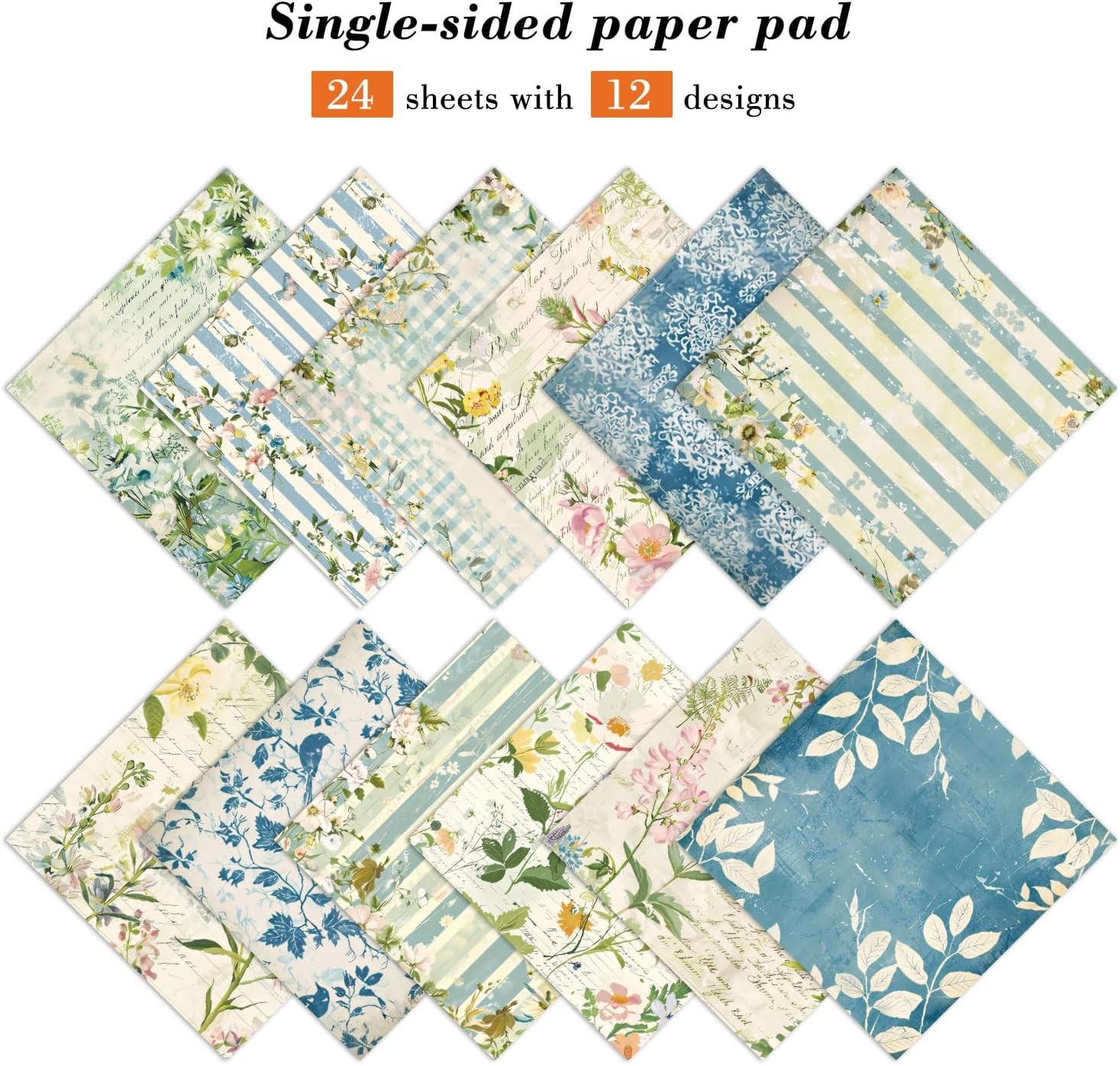 Floral Patterned Scrapbook Paper Pad - 24 Sheets 6x6 in Plant Designed Decorativ